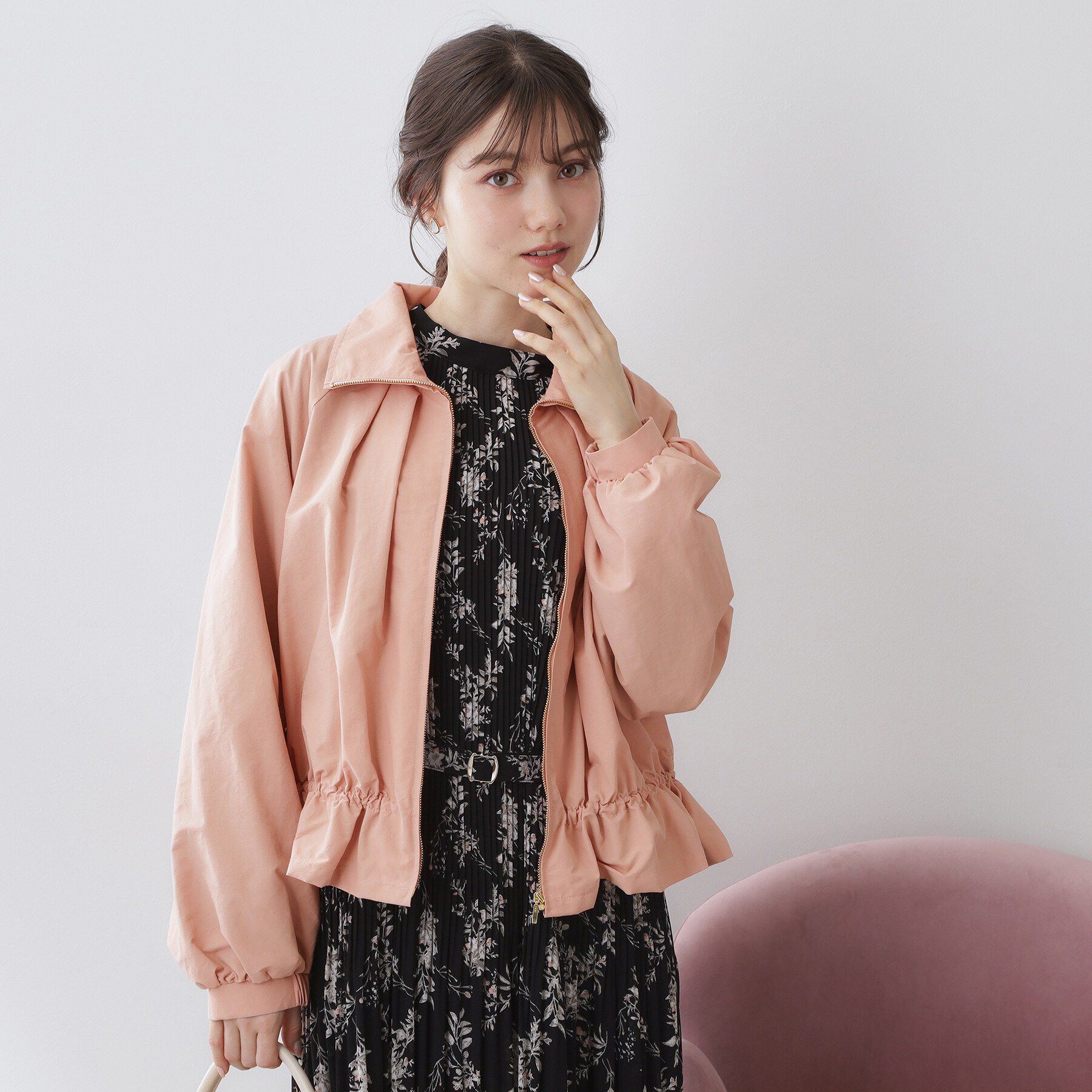 index「スタンドカラーペプラムブルゾン【洗濯機OK】」|ブルゾン・スタジャン|オレンジ(065)