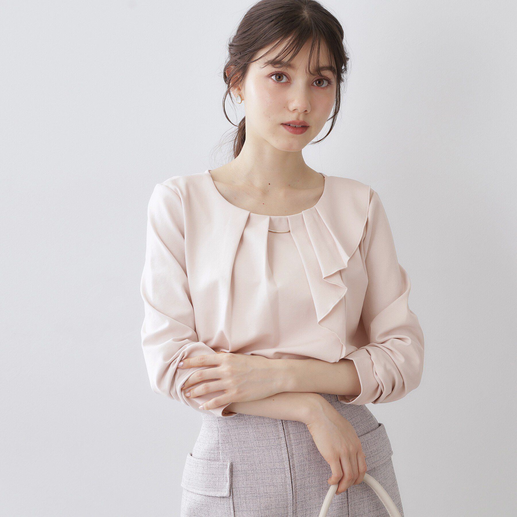 index「アシメタックフリルバートップス【洗濯機OK】」|Tシャツ・カットソー|ピンクベージュ(05