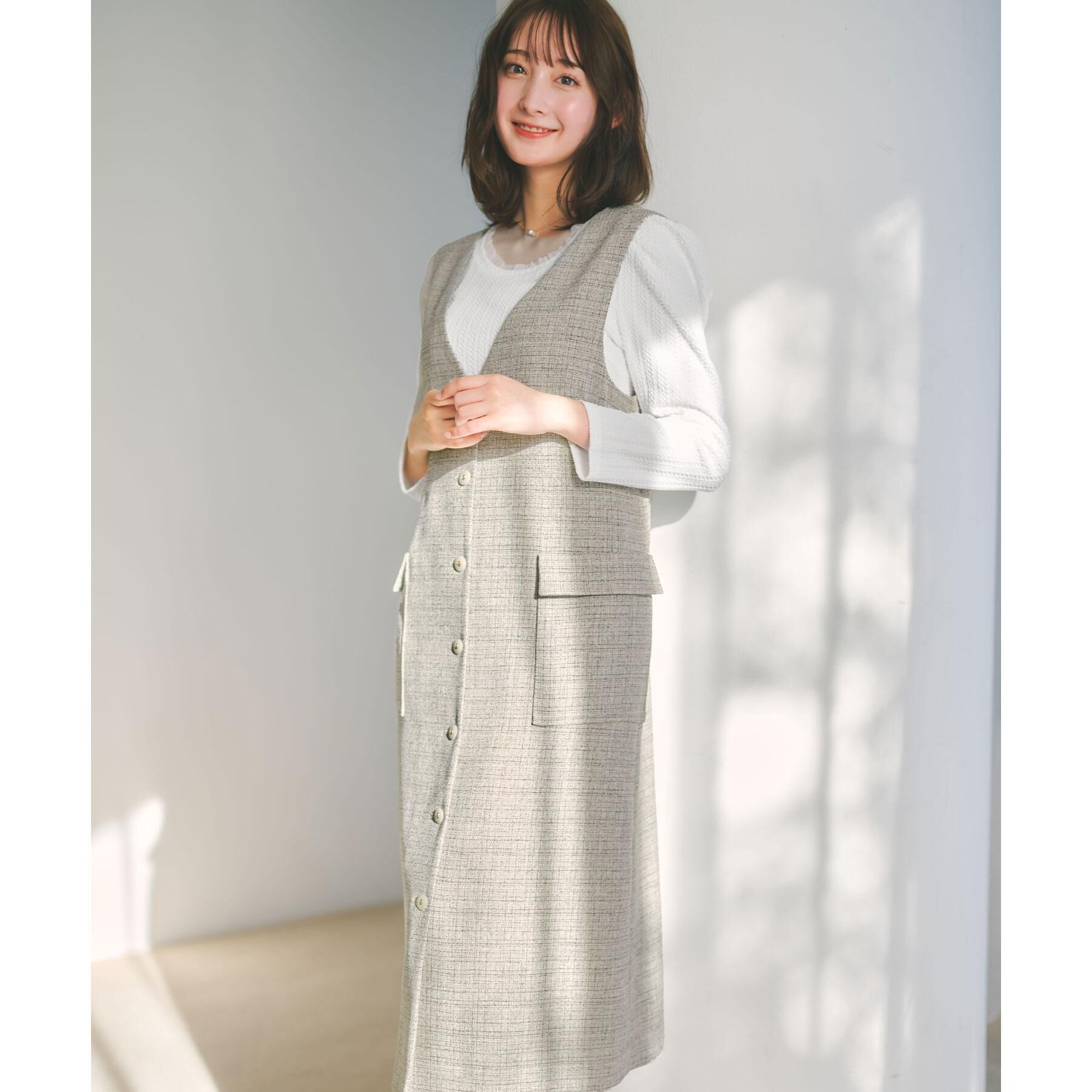 index「サマーツイード前開きジャンスカ【洗濯機OK/イージーアイロン】」|ワンピース|