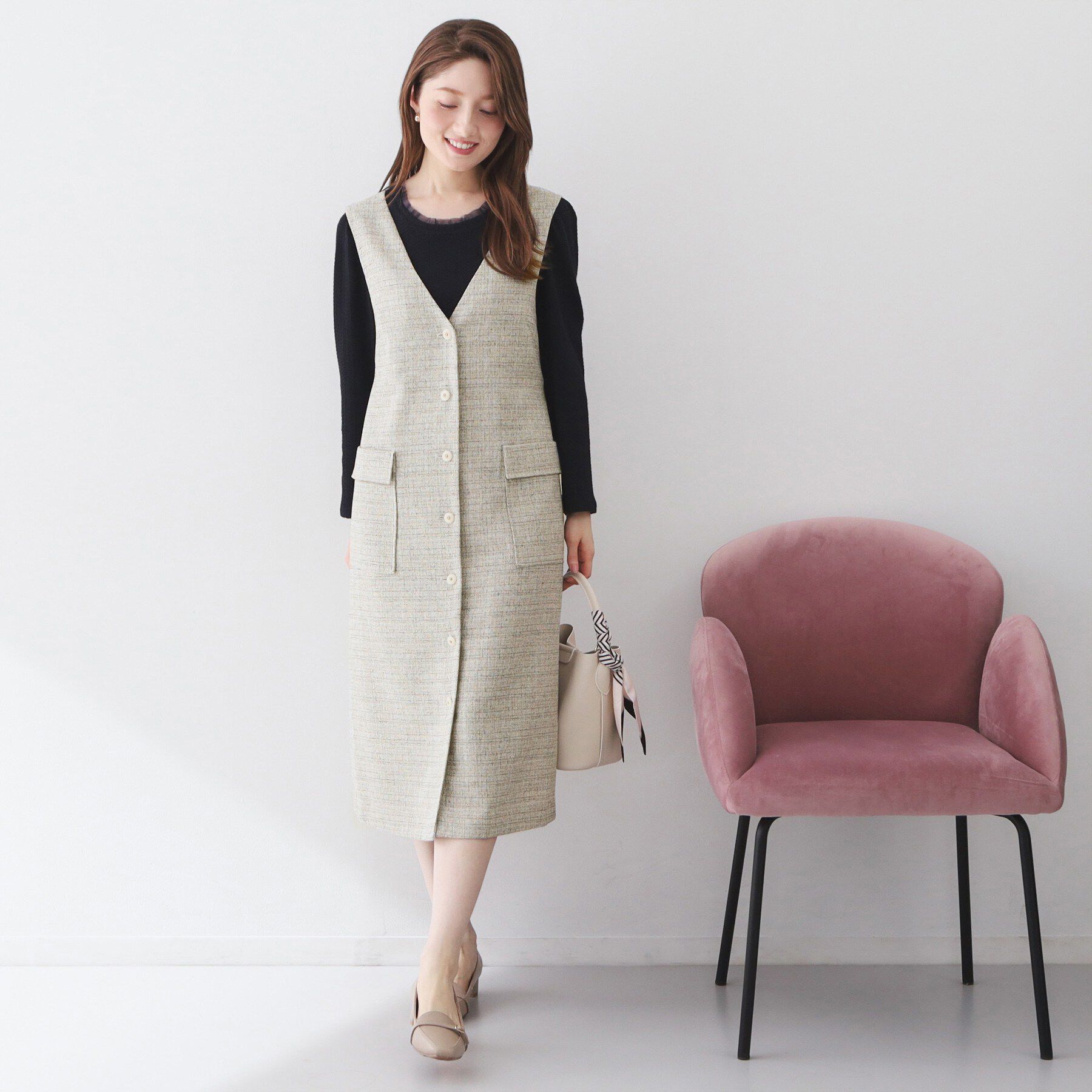 index「サマーツイード前開きジャンスカ【洗濯機OK/イージーアイロン】」|ワンピース|