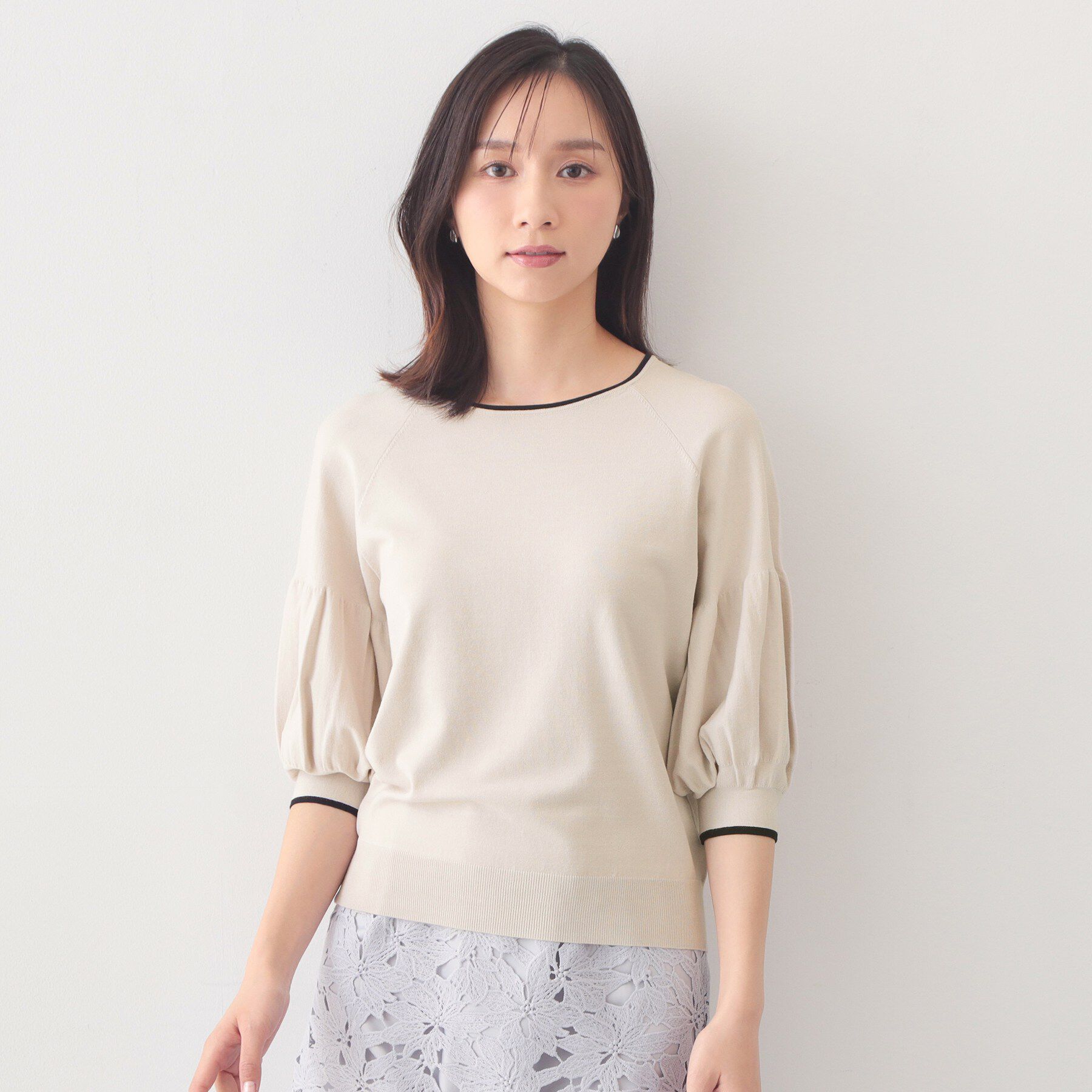 index「バルーン風スリーブバイカラーニット【洗濯機OK】」|ニット・セーター|