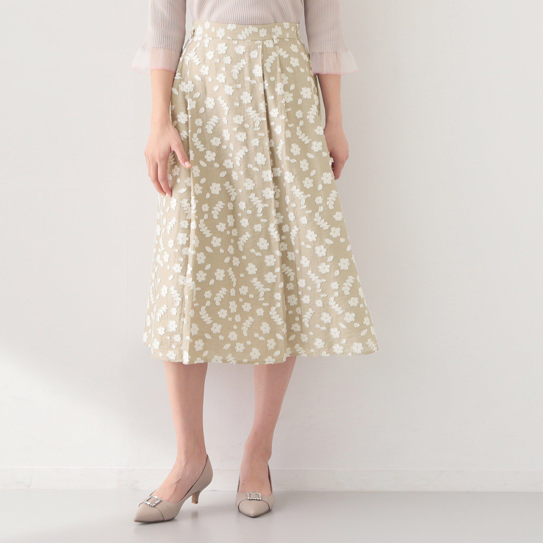 index「麻調花柄ジャカードフレアスカート【洗える】」|スカート|