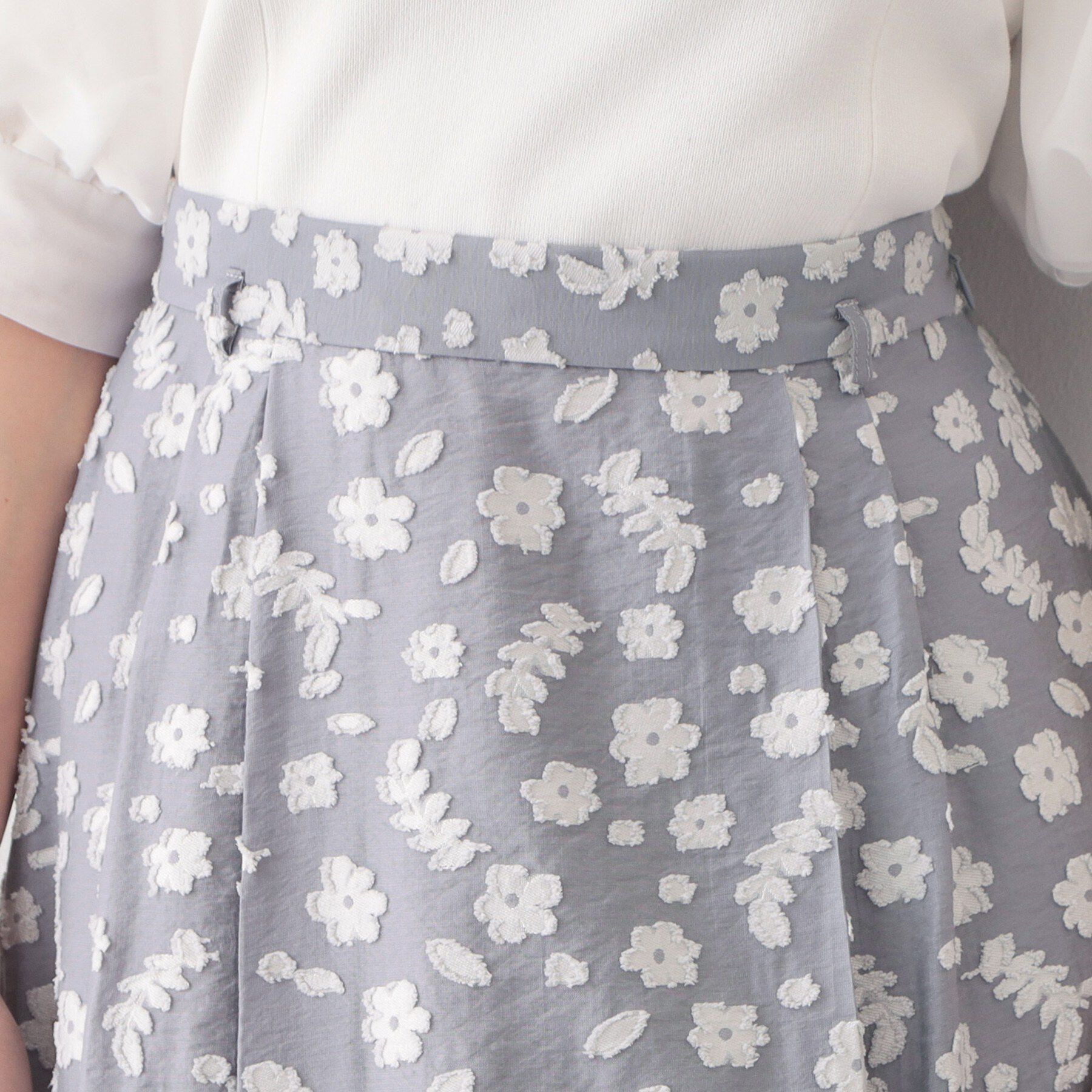 index「麻調花柄ジャカードフレアスカート【洗える】」|スカート|