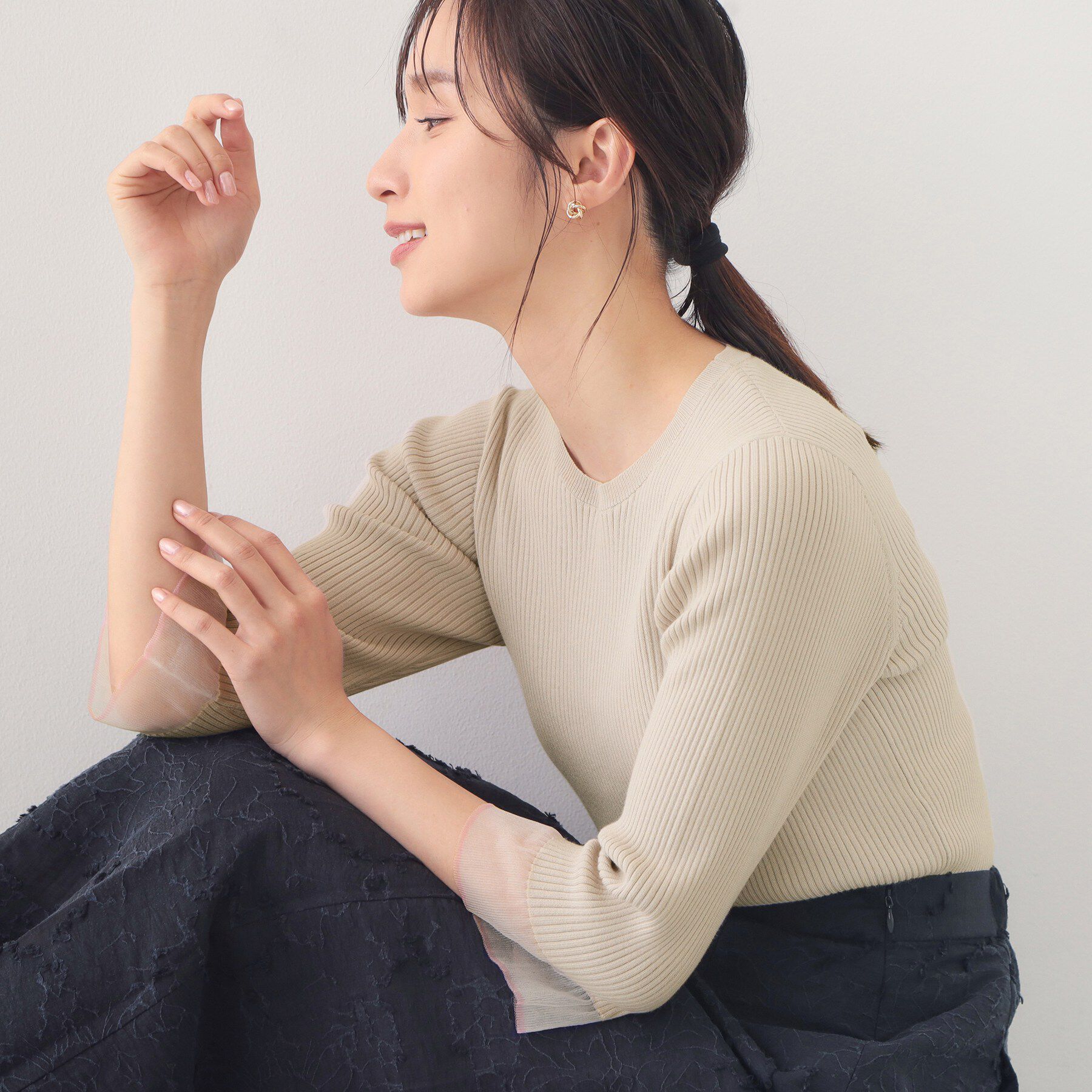 index「リブシアーフレアスリーブニット/オーガニックコットン【洗える/UVケア】」|ニット・セーター|