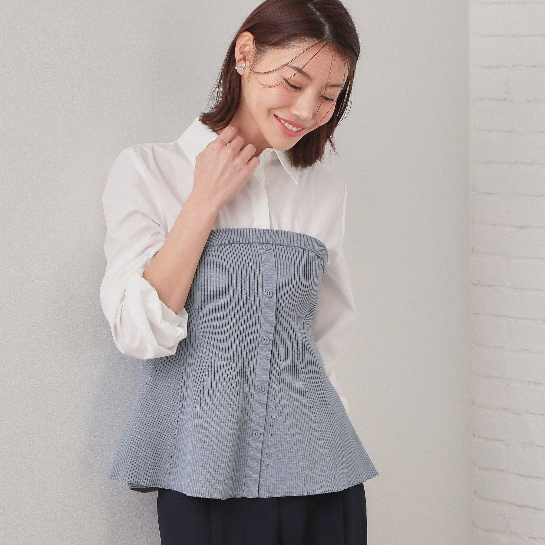 index「シャツドッキングペプラムニット【洗濯機OK】」|ニット・セーター|チャコールグレー(5