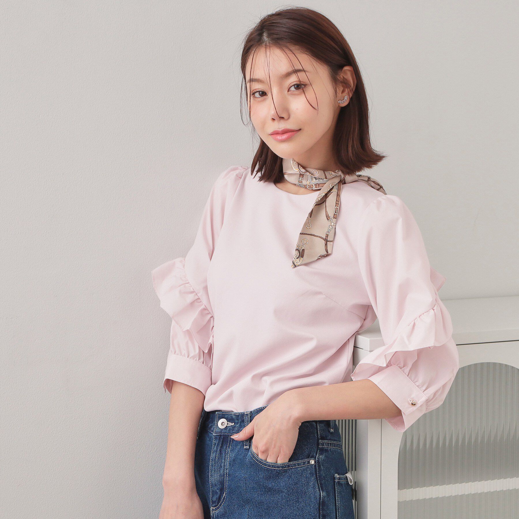 index「フリルスリーブドッキングポンチトップス【洗濯機OK】」|Tシャツ・カットソー|ライトピンク(070