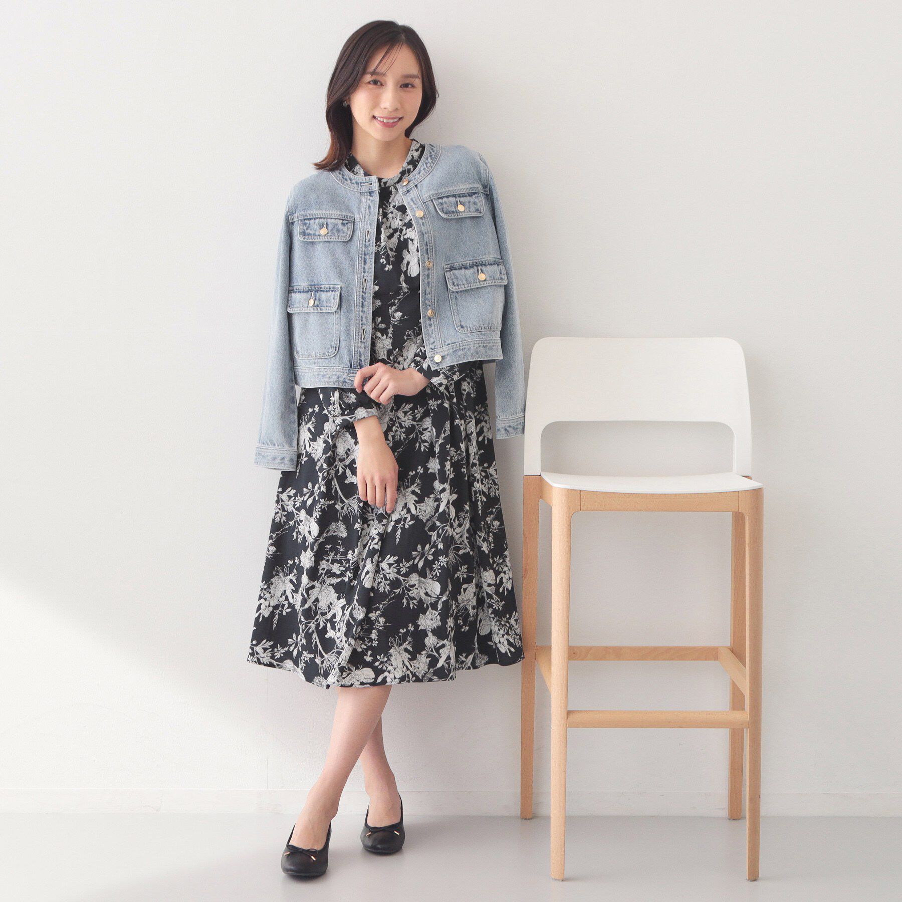 index「フラワーハイネックタックワンピース【洗濯機OK/イージーアイロン/防シワ】」|ワンピース|