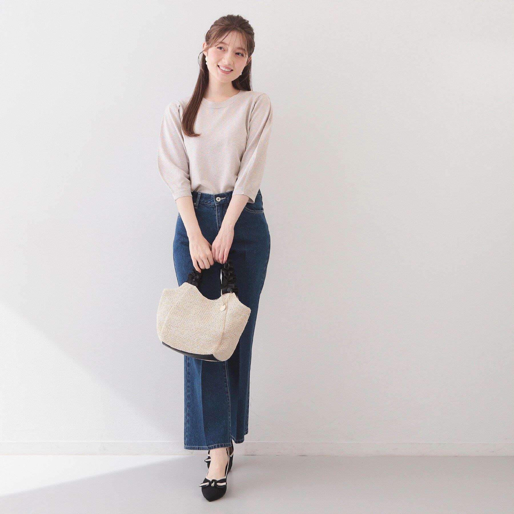 index「6分袖タックスリーブニット【洗濯機OK/UVケア】《XS～LL/9col》」|ニット・セーター|