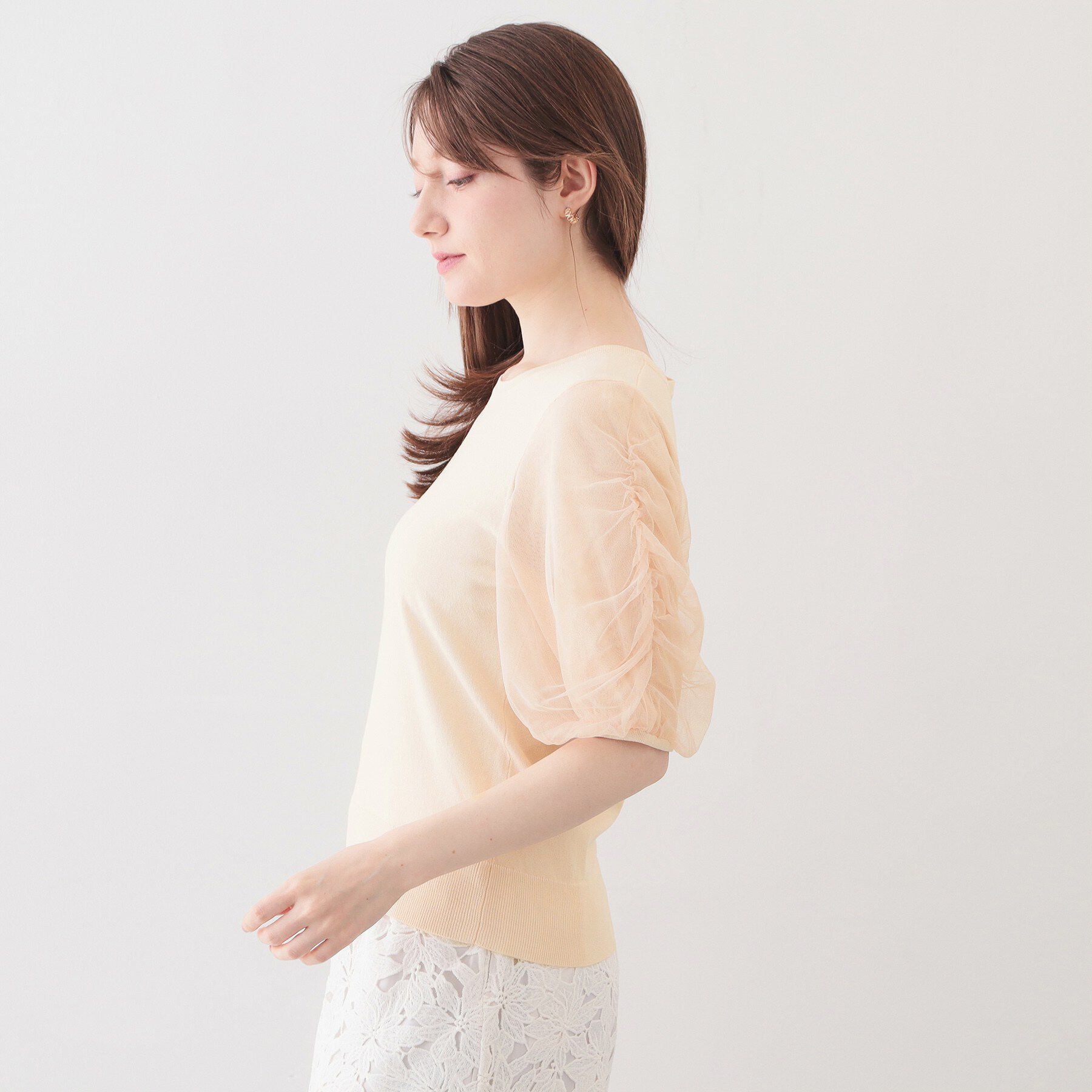 index「ギャザーチュールスリーブニット【洗濯機OK/抗ピル】」|ニット・セーター|