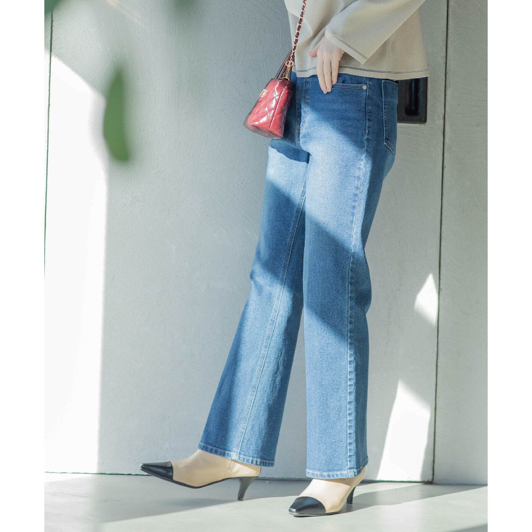 OPAQUE.CLIP「《SS-LLサイズ》ストレッチセミフレアデニム【洗濯機洗い可】」|デニム|ブルー(093)