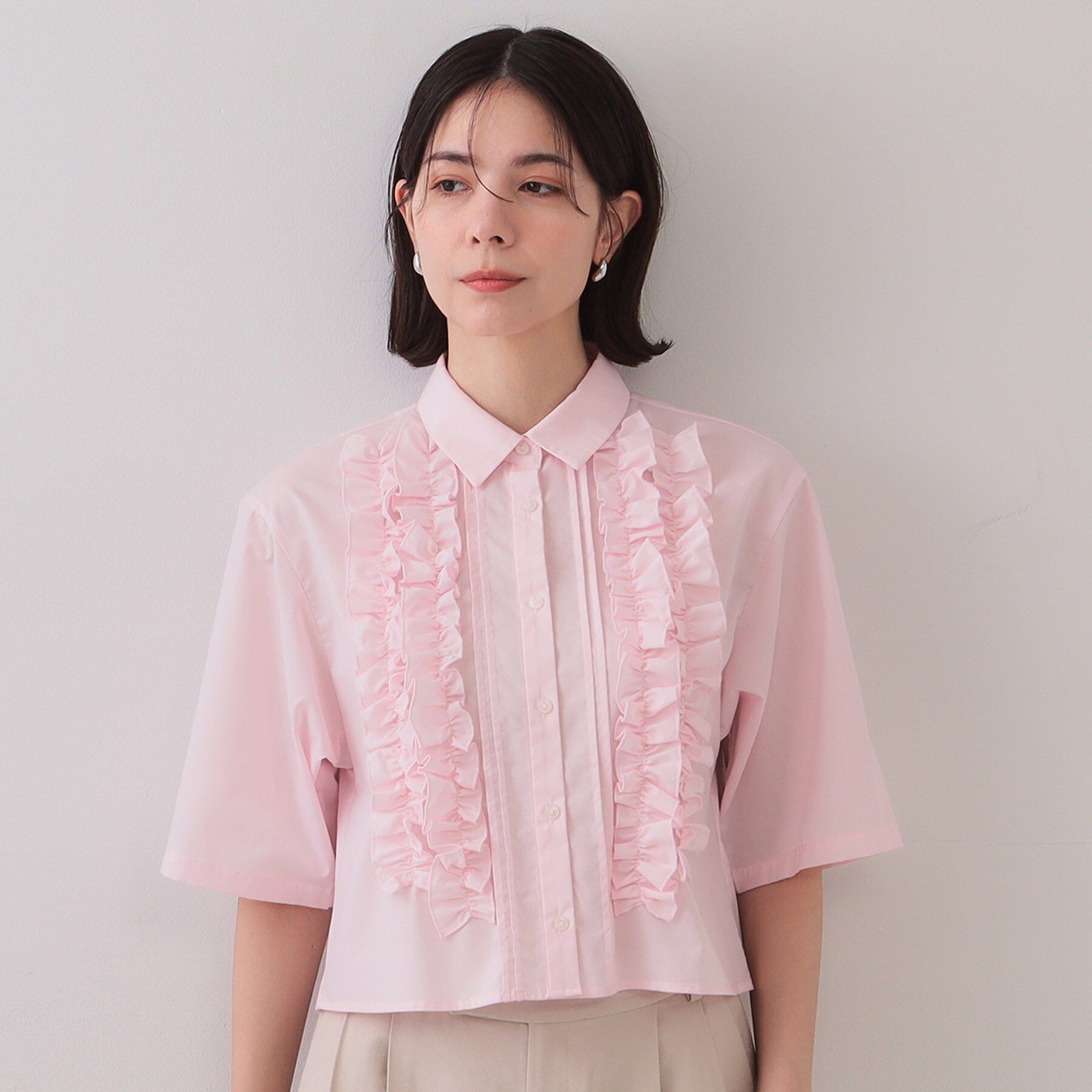 OPAQUE.CLIP「フリルショートシャツ【洗濯機洗い可】」|シャツ・ブラウス|