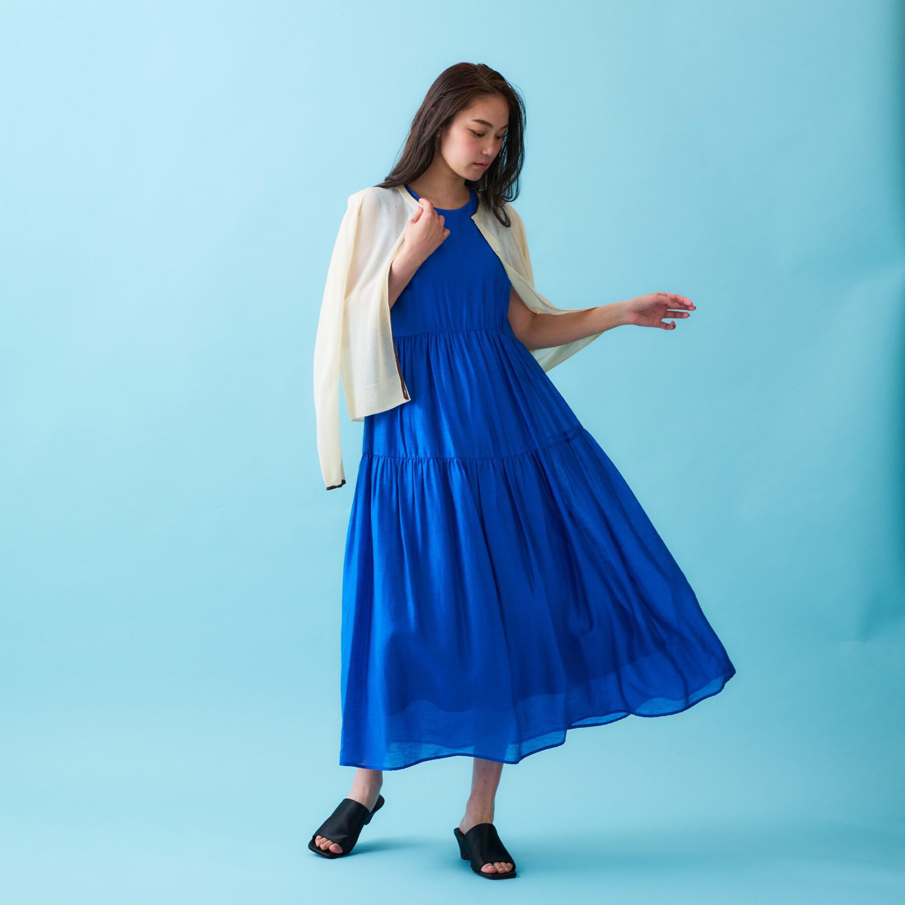 OPAQUE.CLIP「麻混シアーギャザーティアードワンピース【洗濯機洗い可】」|ワンピース|