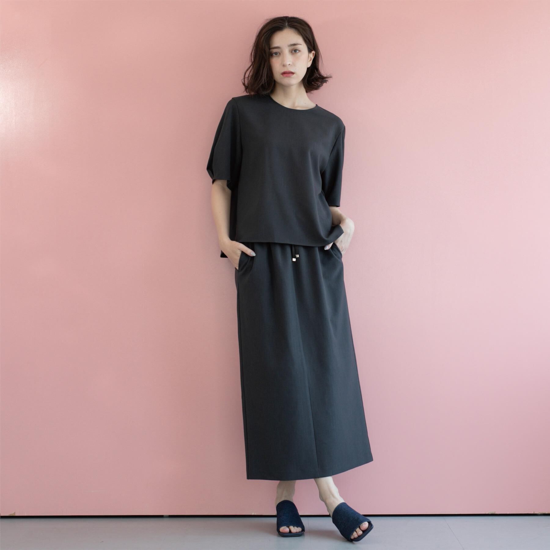 OPAQUE.CLIP「ラメストライプイージーナロースカート/セットアップ可【洗濯機洗い可/防シワ/吸水速乾】」|スカート|