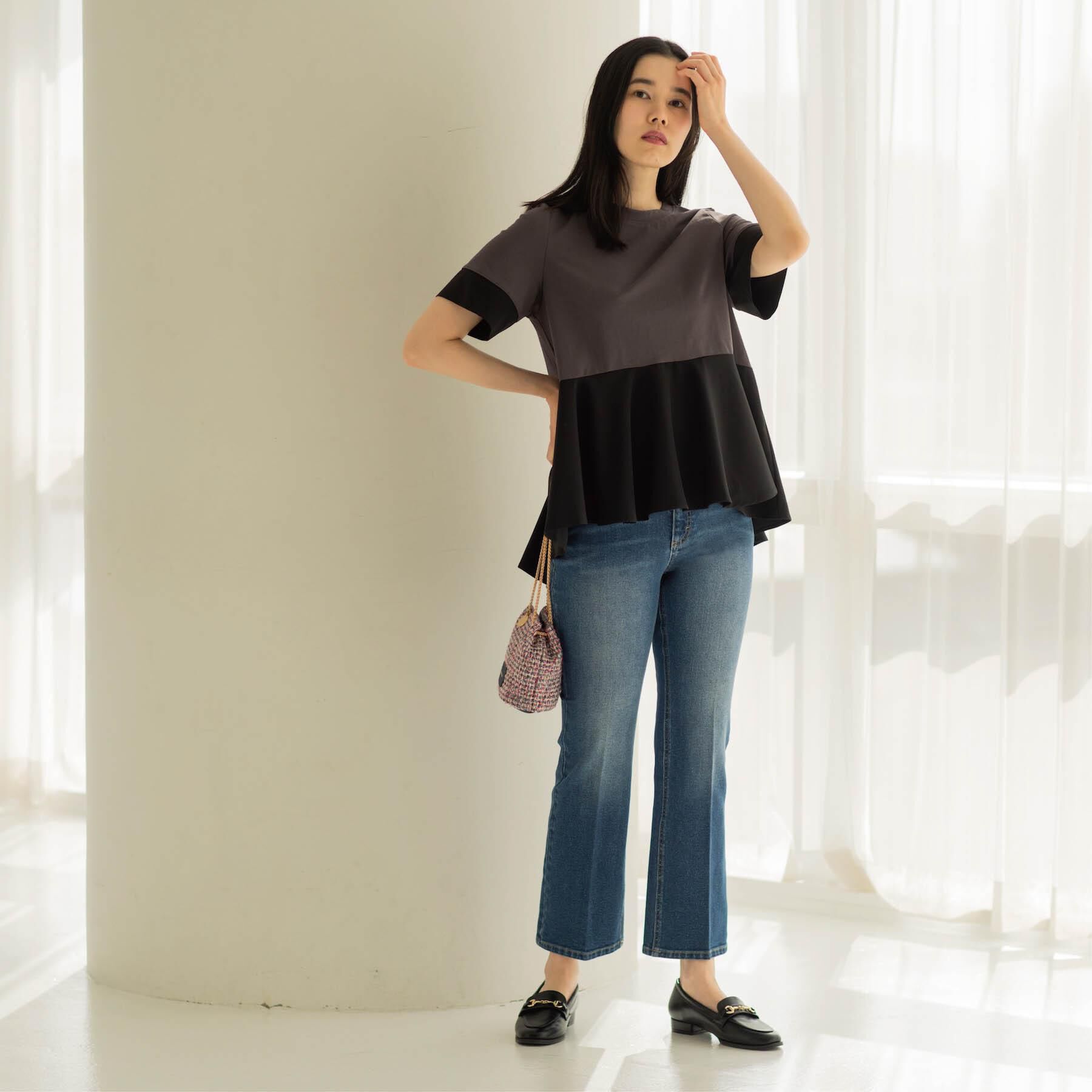 OPAQUE.CLIP「ストレッチセミフレアデニム【洗濯機洗い可】《SS-LLサイズ》」|デニム|