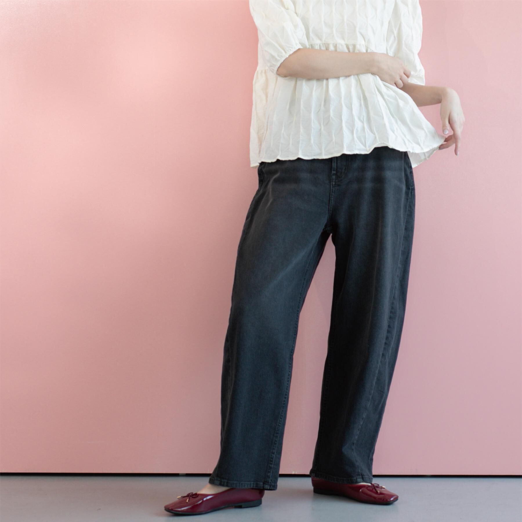 OPAQUE.CLIP「ストレッチバレルレッグデニム【洗濯機洗い可】」|デニム|