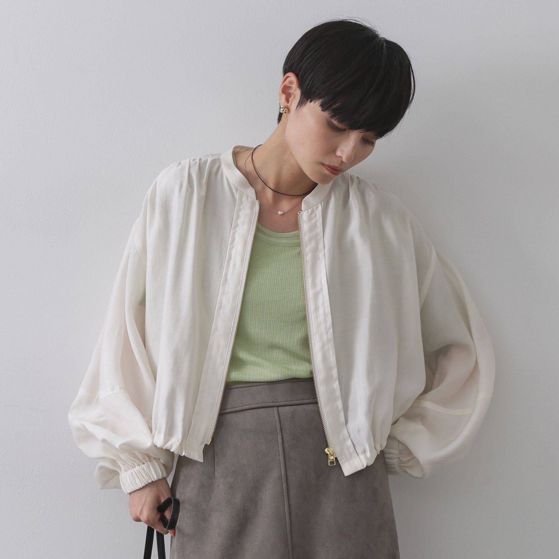 OPAQUE.CLIP「シアーランタンスリーブブルゾン【洗濯機洗い可】」|ブルゾン・スタジャン|
