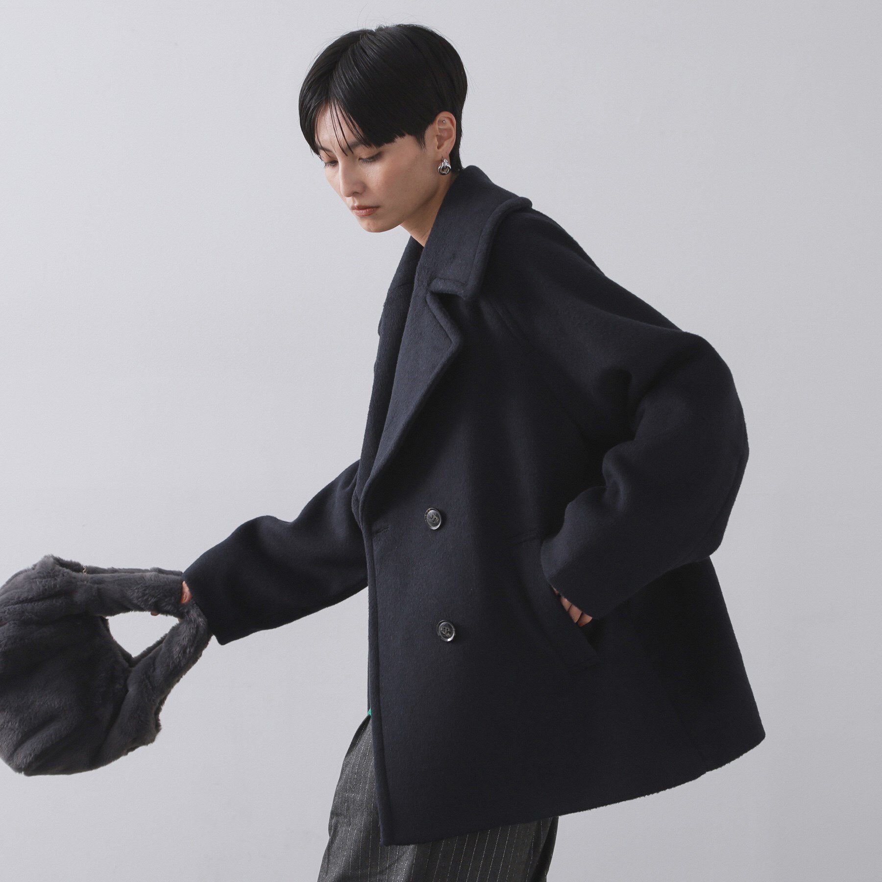 OPAQUE.CLIP「カシミヤブレンドウールミドルピーコート」|ピーコート|