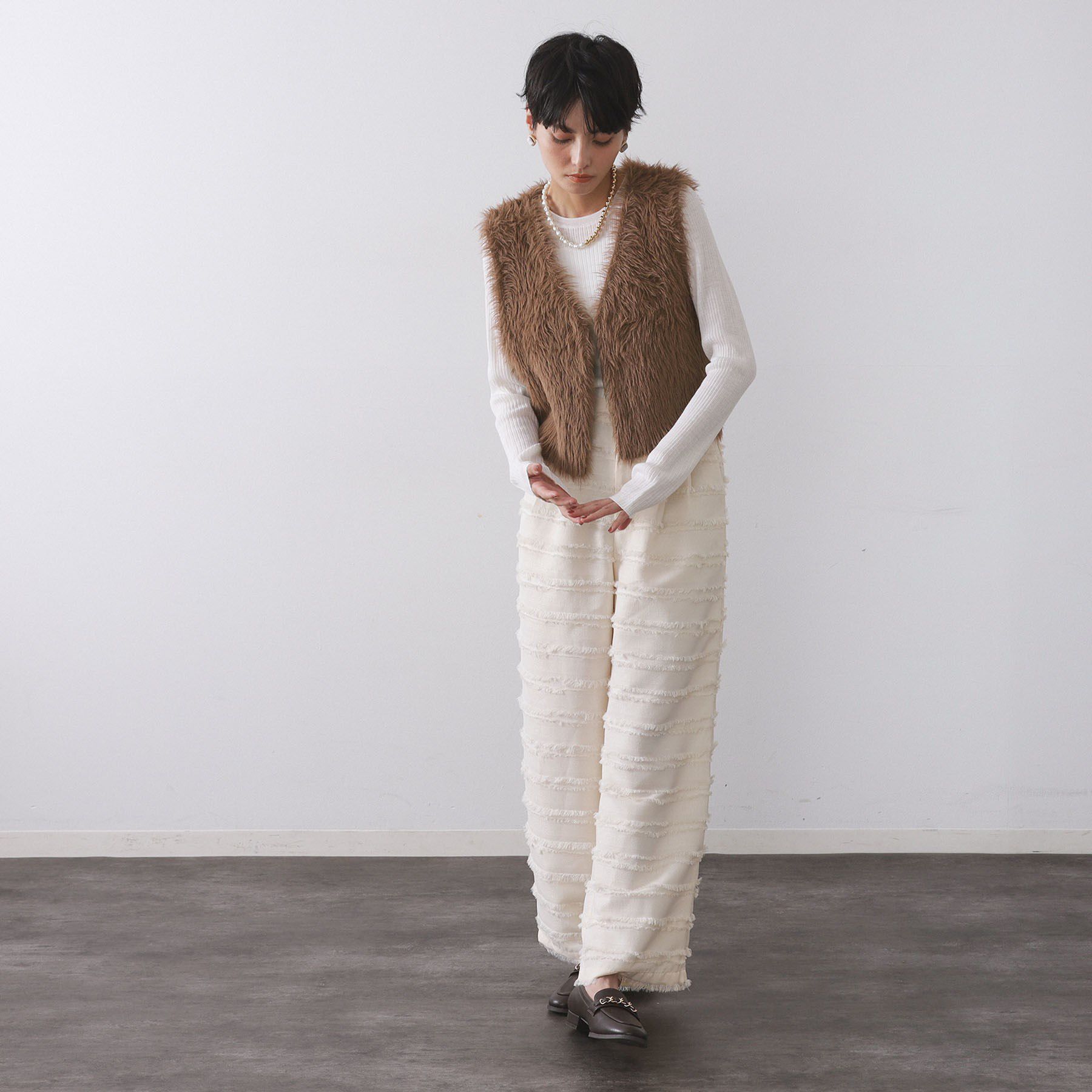 OPAQUE.CLIP「《andGIRL掲載》シャギーニット ショートベスト【洗濯機OK】」|ベスト・ジレ|