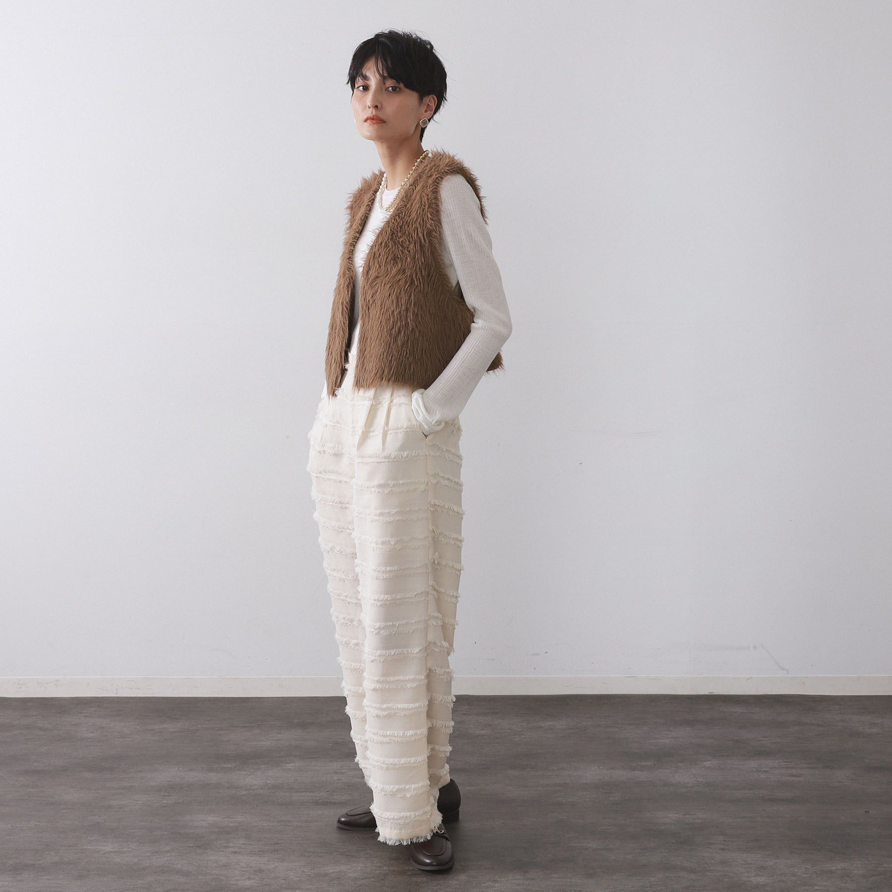 OPAQUE.CLIP「《andGIRL掲載》シャギーニット ショートベスト【洗濯機OK】」|ベスト・ジレ|