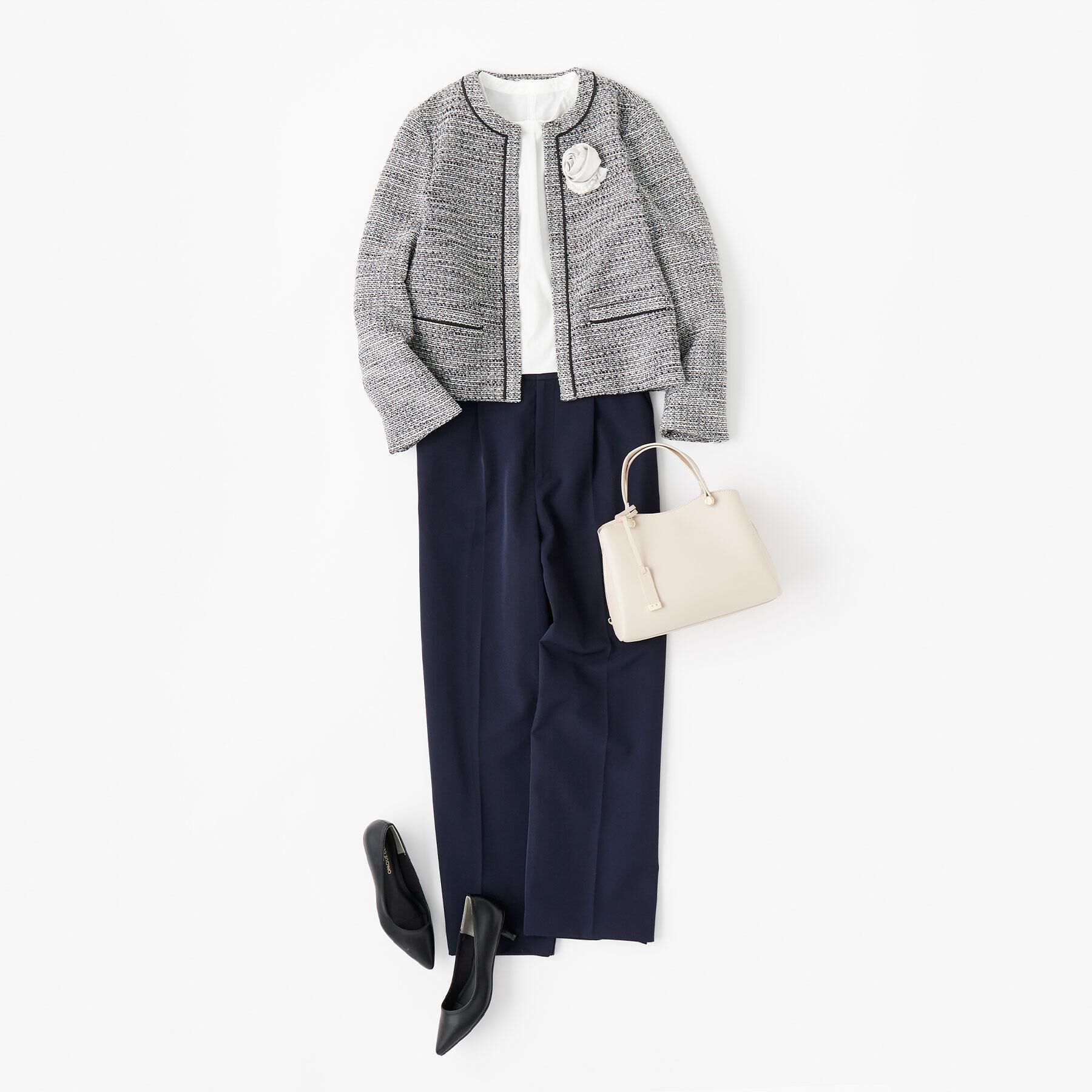 OPAQUE.CLIP「≪通勤・セレモニー対応≫ コットンツイードジャケット」|ノーカラージャケット|