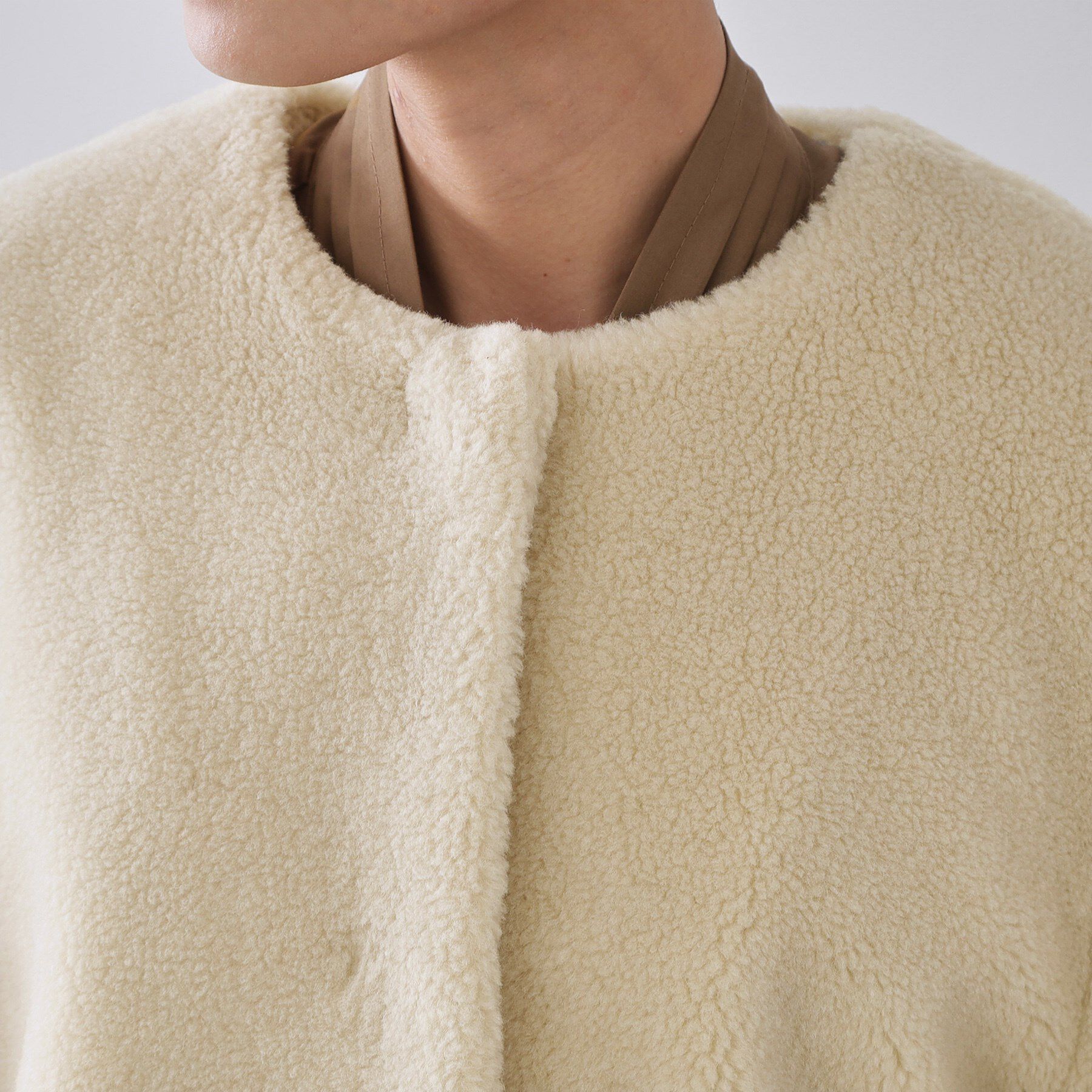 OPAQUE.CLIP「フェイクボア切替ショートコート」|ノーカラーコート|