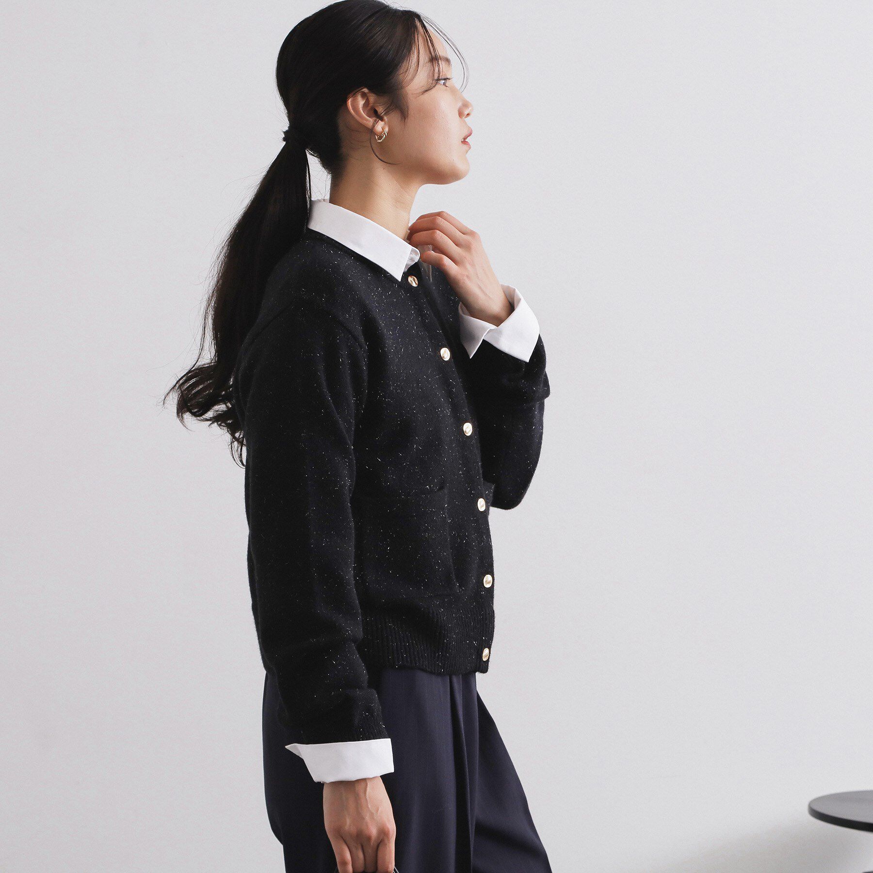 OPAQUE.CLIP「金ボタンラメニットカーディガン【洗濯機OK】」|カーディガン|