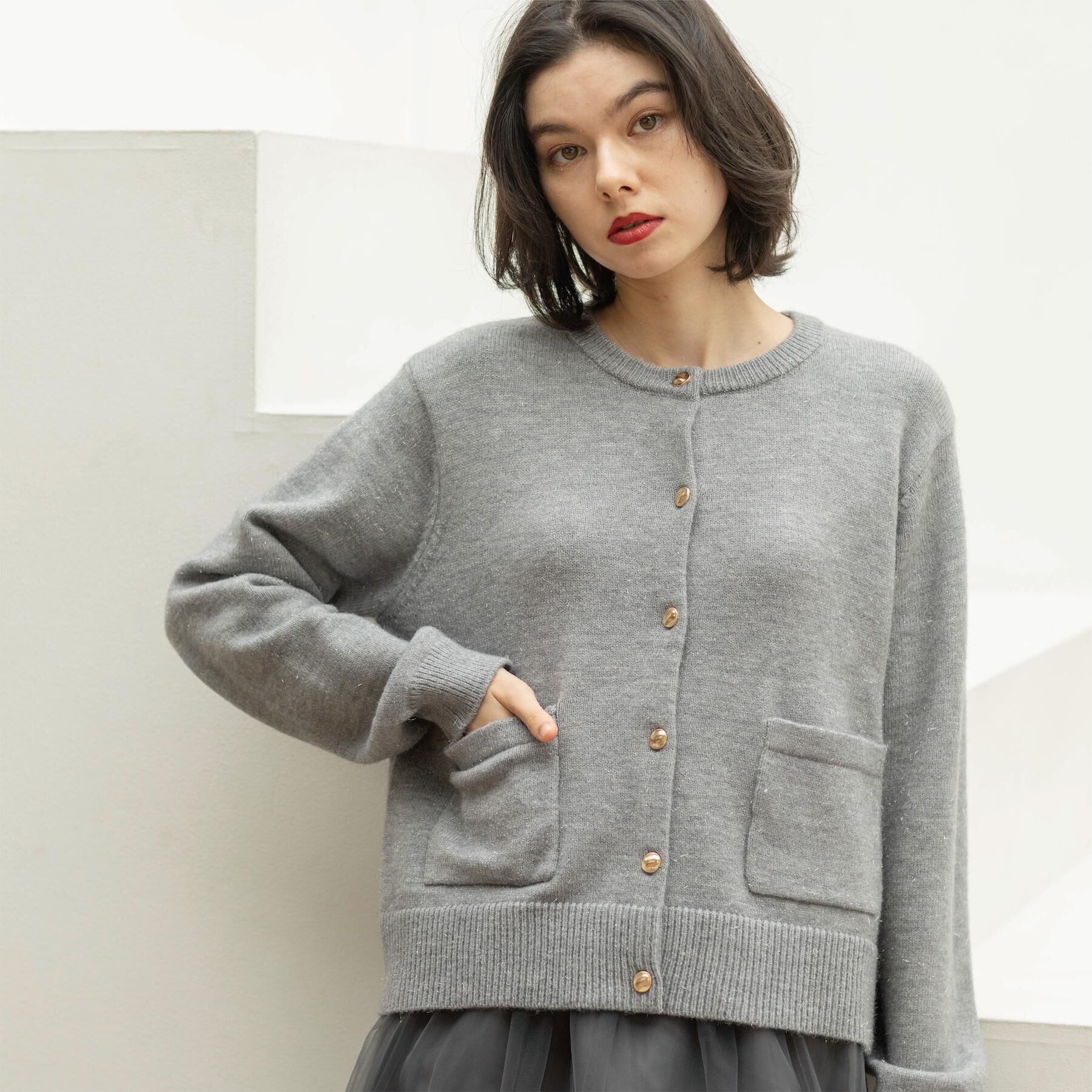 OPAQUE.CLIP「金ボタンラメニットカーディガン【洗濯機OK】」|カーディガン|チャコールグレー(0