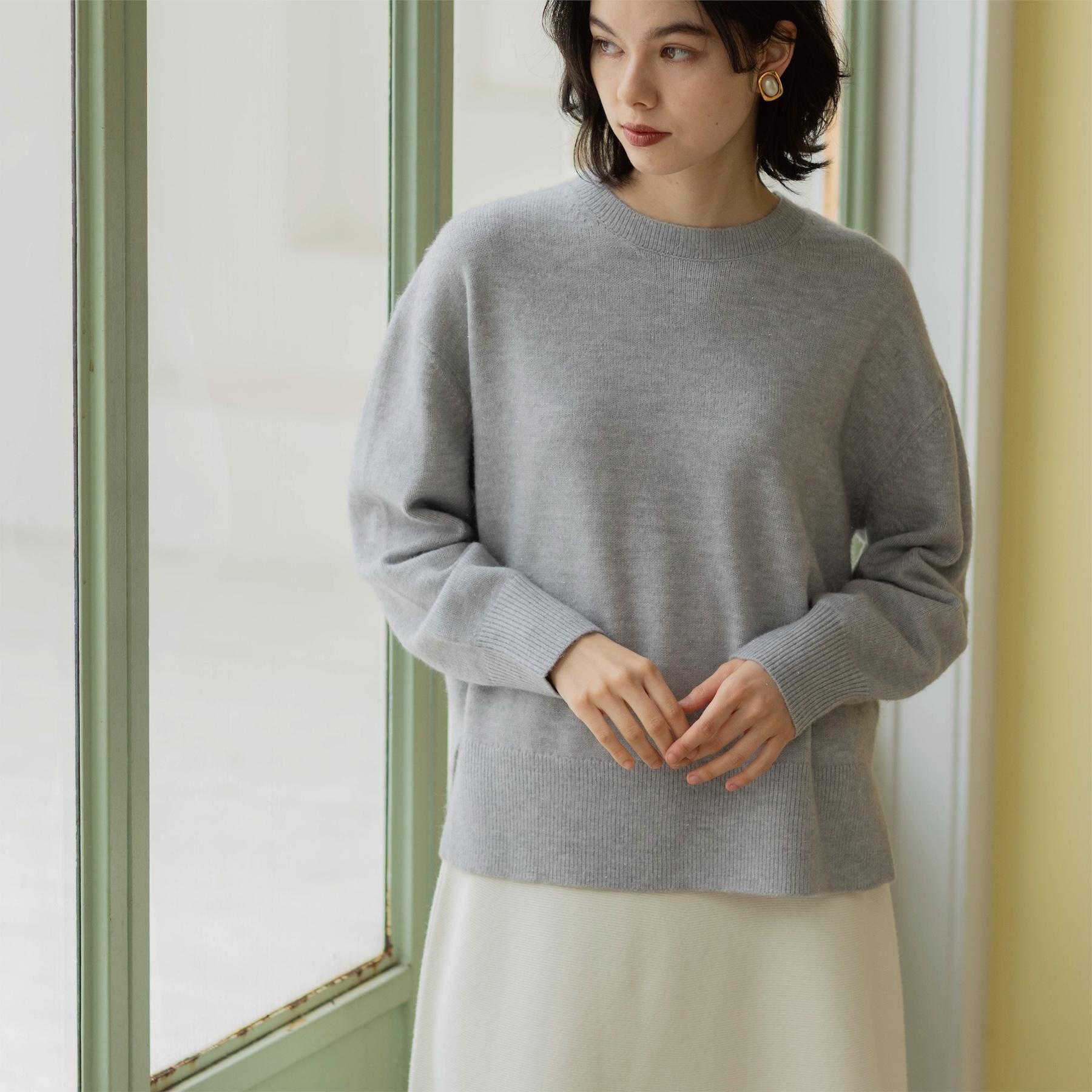 OPAQUE.CLIP「きらきらクルーミドルゲージニット【洗濯機OK】」|ニット・セーター|