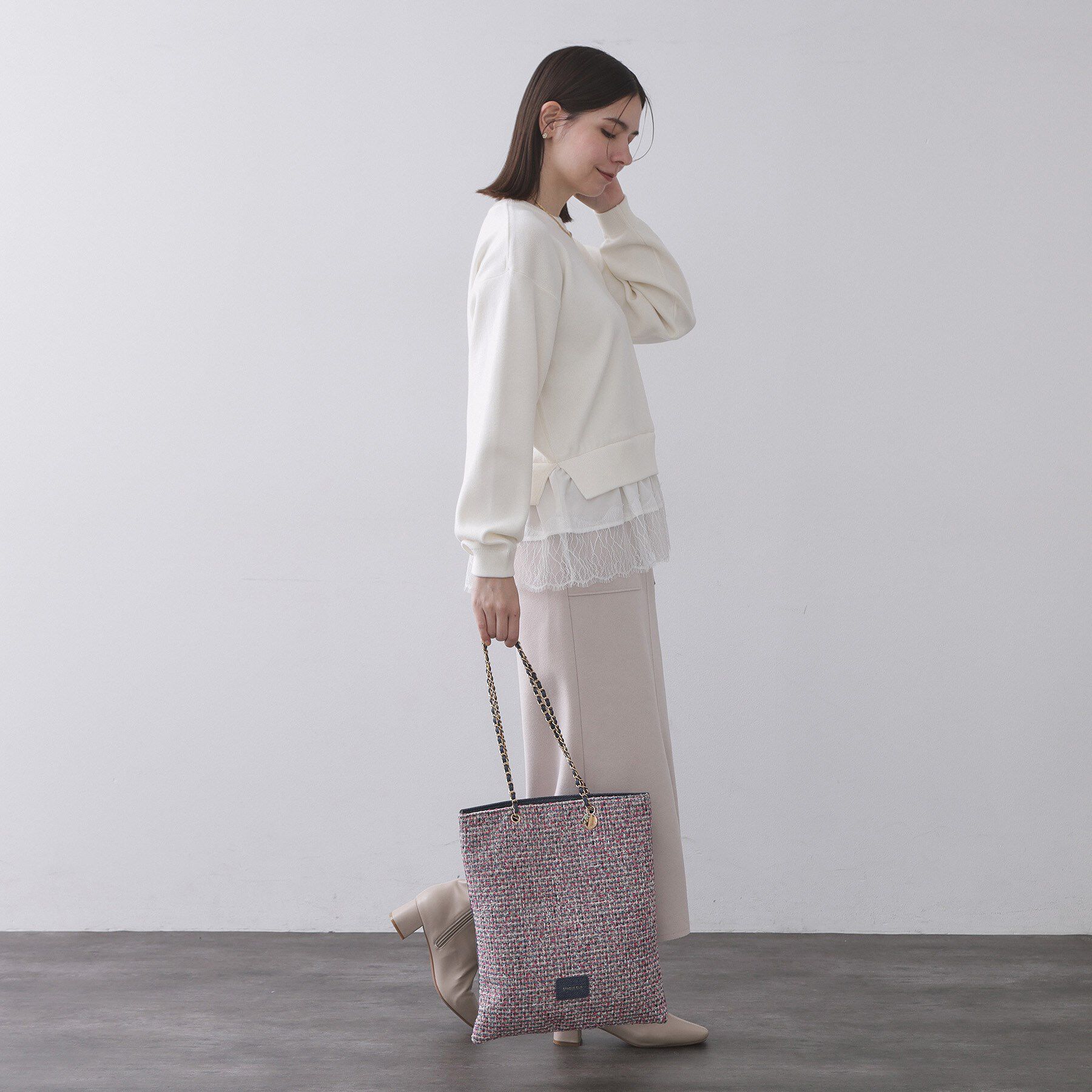 OPAQUE.CLIP「ツイードコンビチェーンショルダートートバッグ【A4サイズ対応】」|トートバッグ|