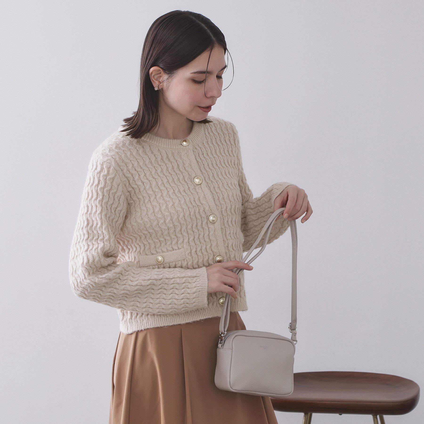 OPAQUE.CLIP「モヘヤタッチケーブル金ボタンカーディガン【洗濯機OK】」|カーディガン|