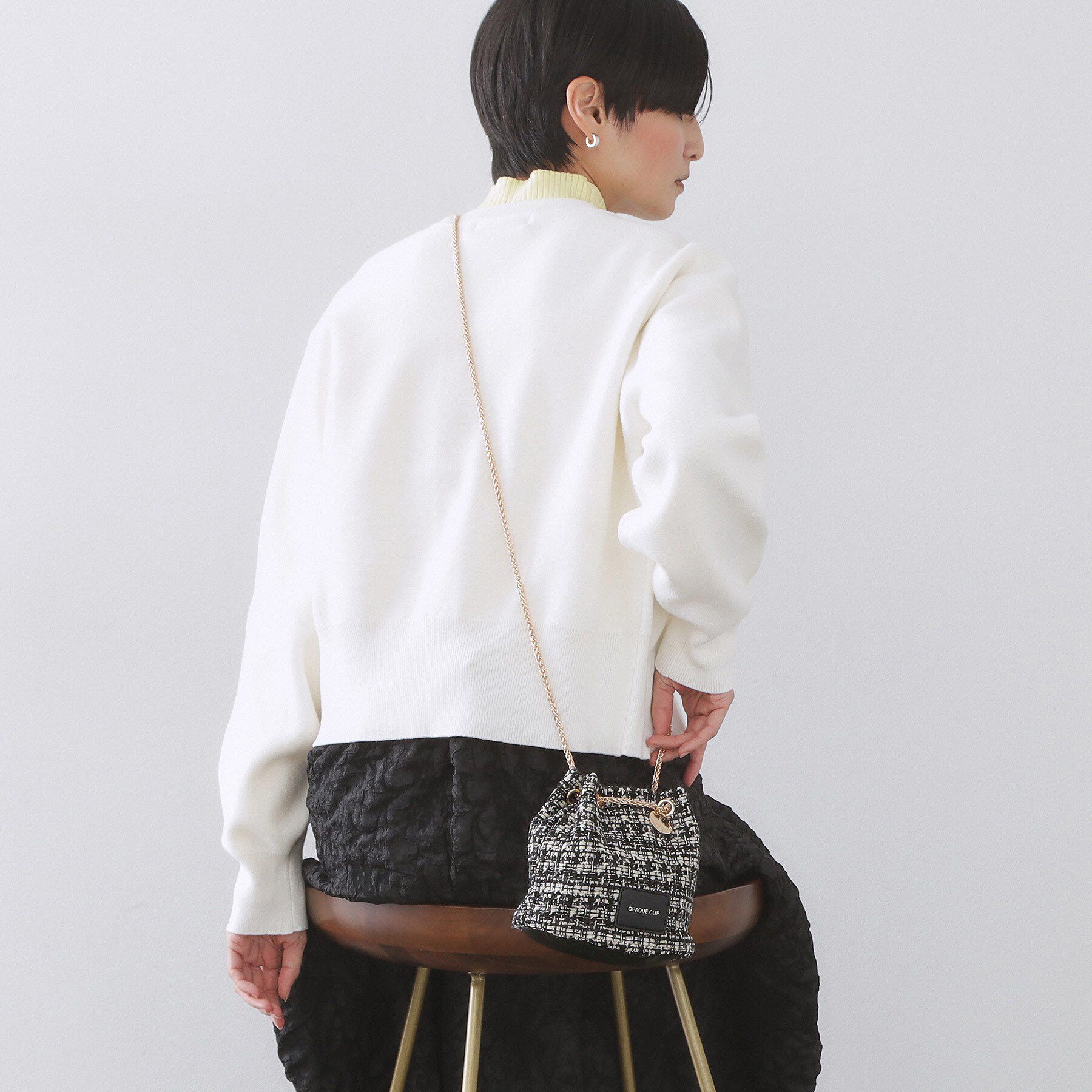 OPAQUE.CLIP「【2WAY】ツイードコンビミニショルダー」|ショルダー・メッセンジャー|ブラック(019)