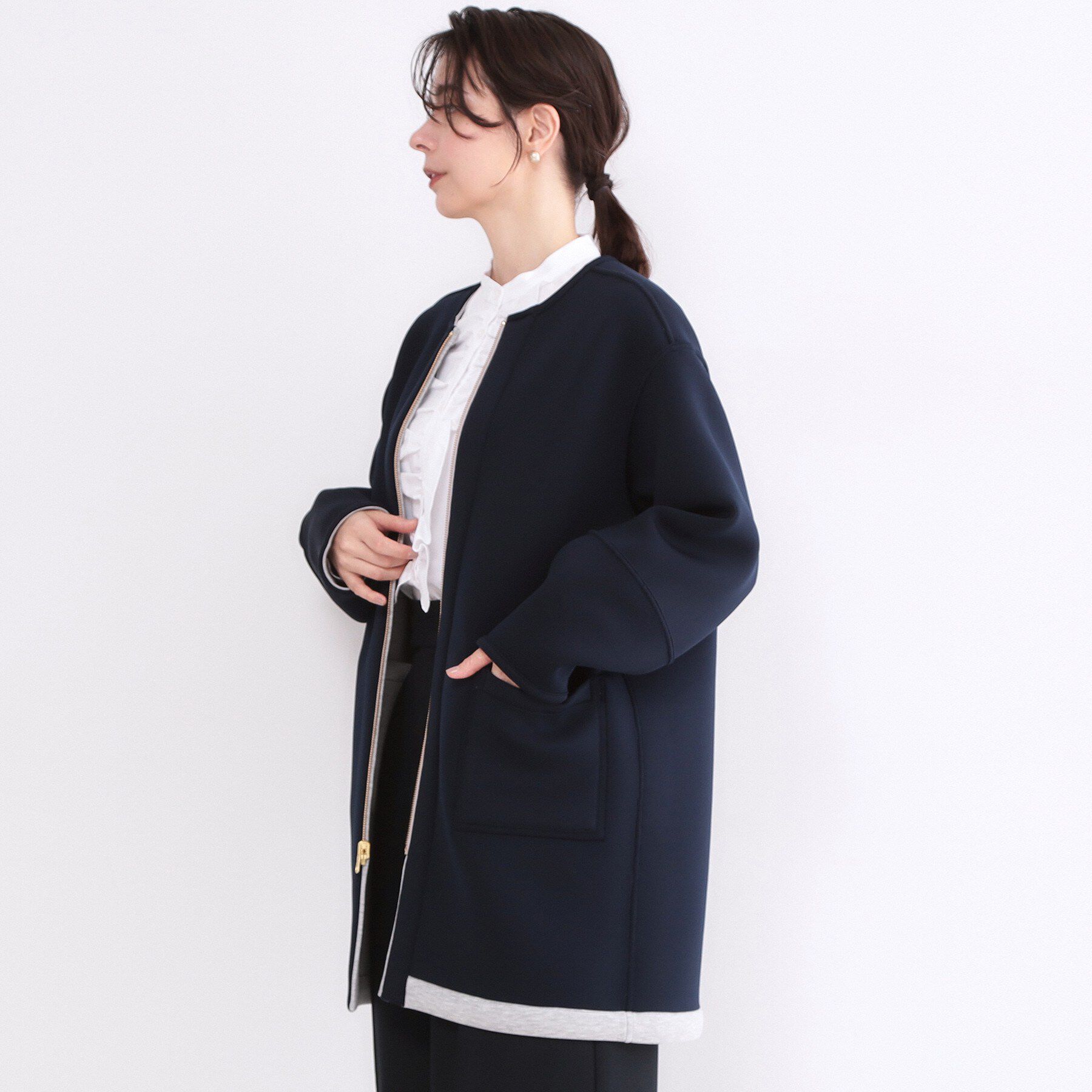 OPAQUE.CLIP「リバーシブル配色ノーカラーコート【洗濯機OK】」|ノーカラーコート|