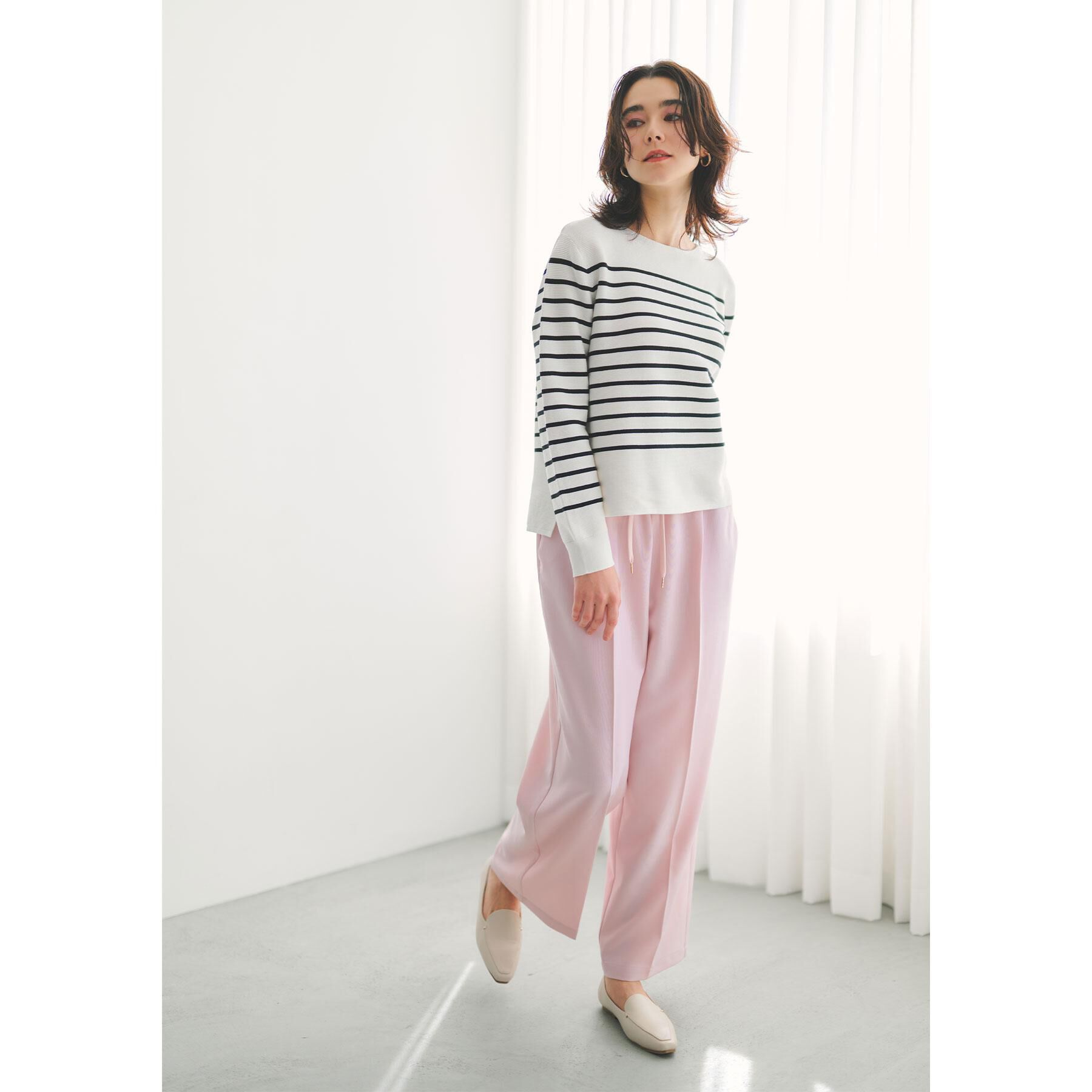 OPAQUE.CLIP「ボートネックガーターニット/オーガニックコットン混【洗濯機OK/UVケア】《6col》」|ニット・セーター|