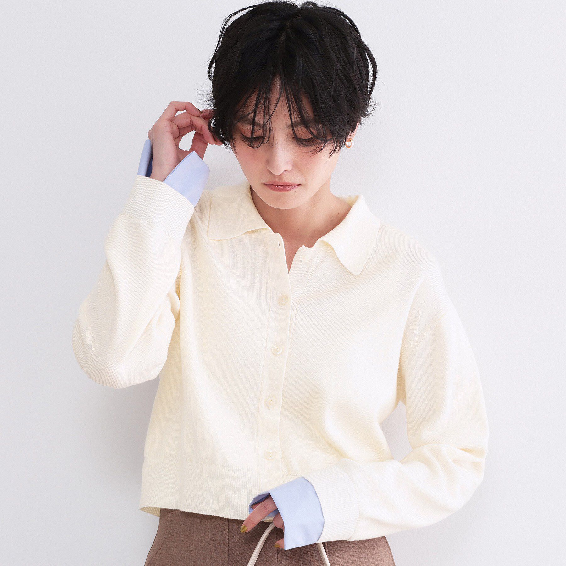 OPAQUE.CLIP「ポロ衿シャツドッキングニット【洗濯機OK】」|カーディガン|
