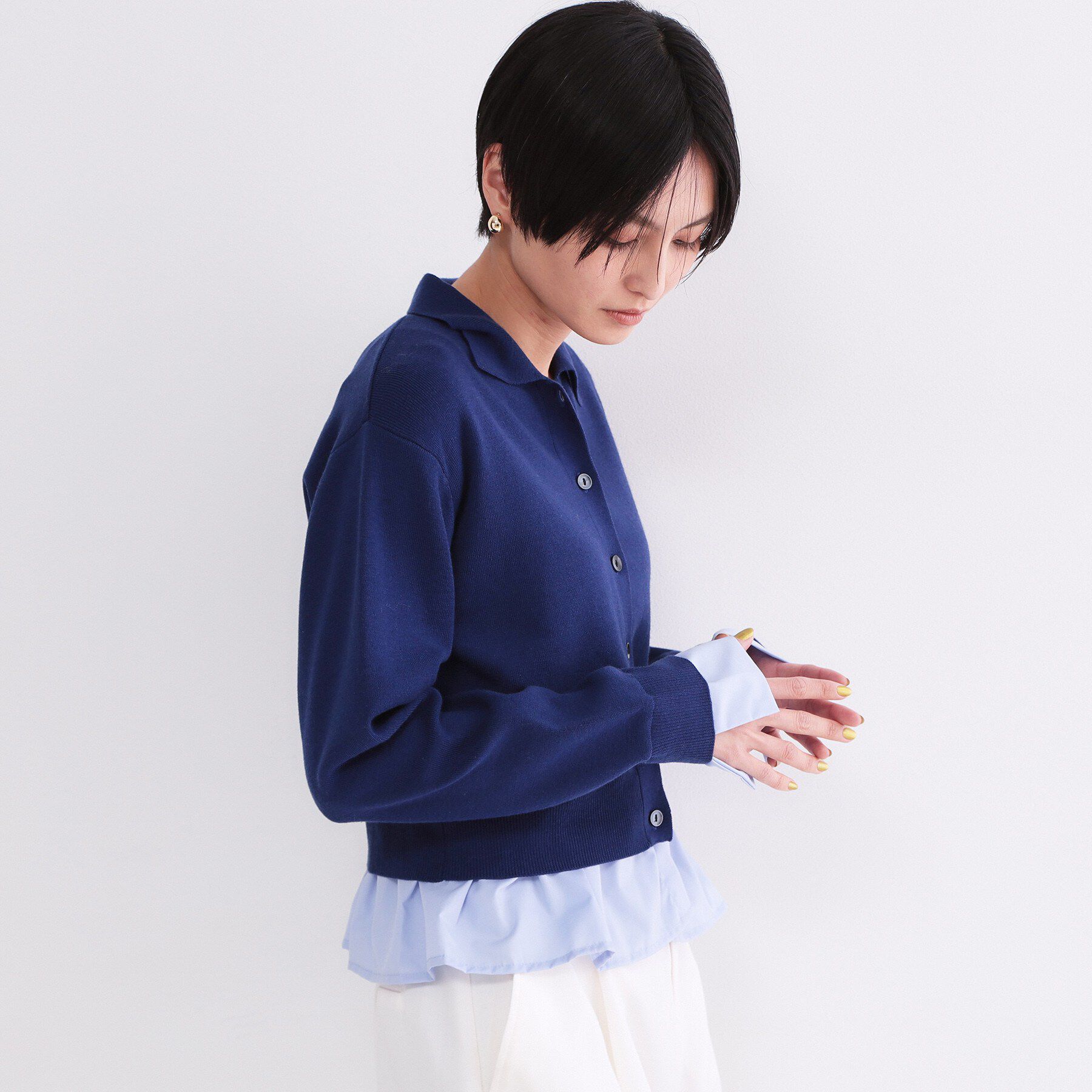 OPAQUE.CLIP「ポロ衿シャツドッキングニット【洗濯機OK】」|カーディガン|