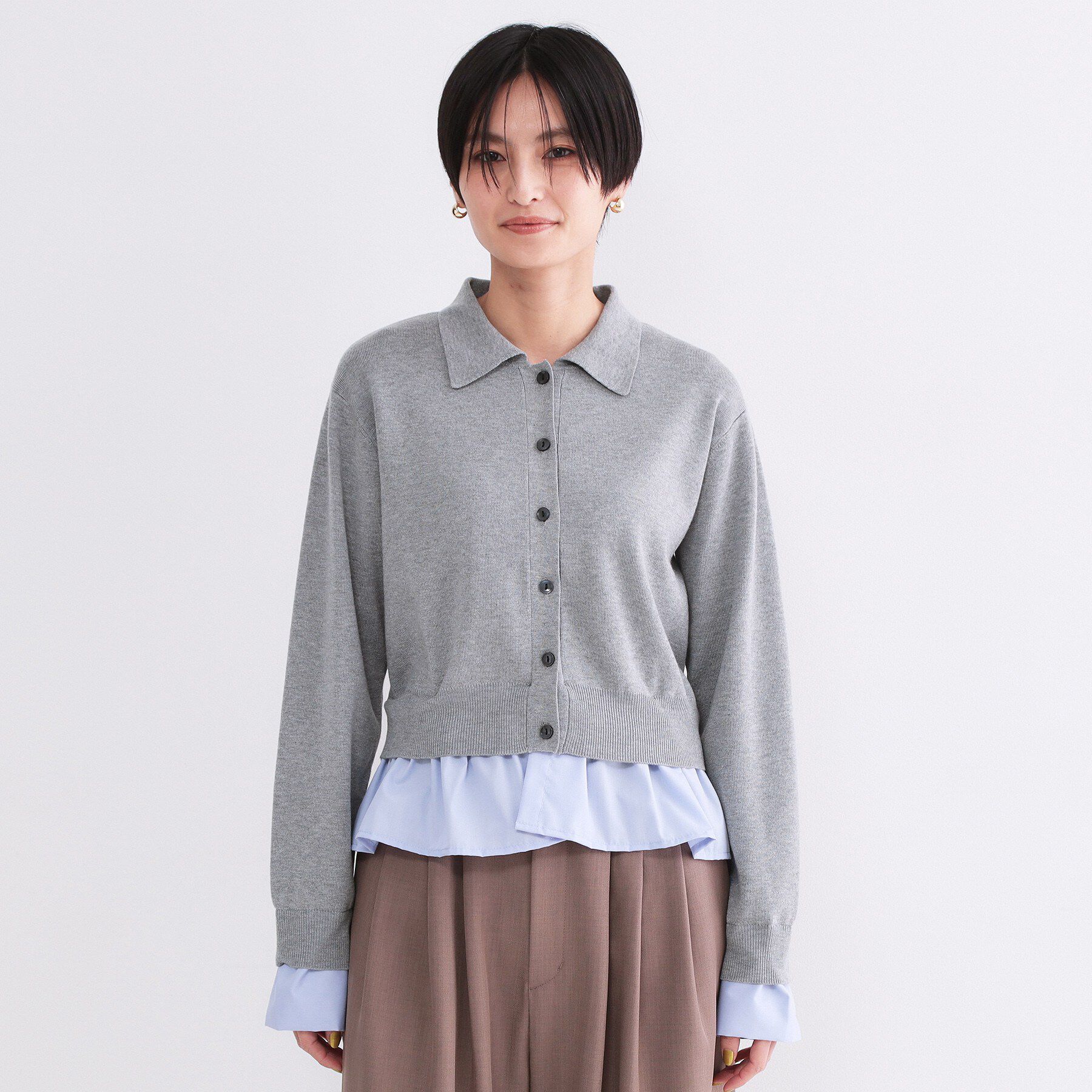 OPAQUE.CLIP「ポロ衿シャツドッキングニット【洗濯機OK】」|カーディガン|