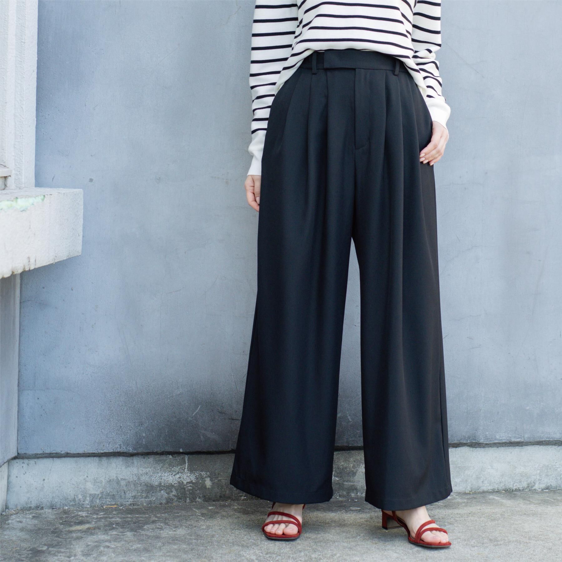 OPAQUE.CLIP「美脚ストレッチ イージータックワイドパンツ【洗濯機OK】」|その他|ブラック(019)