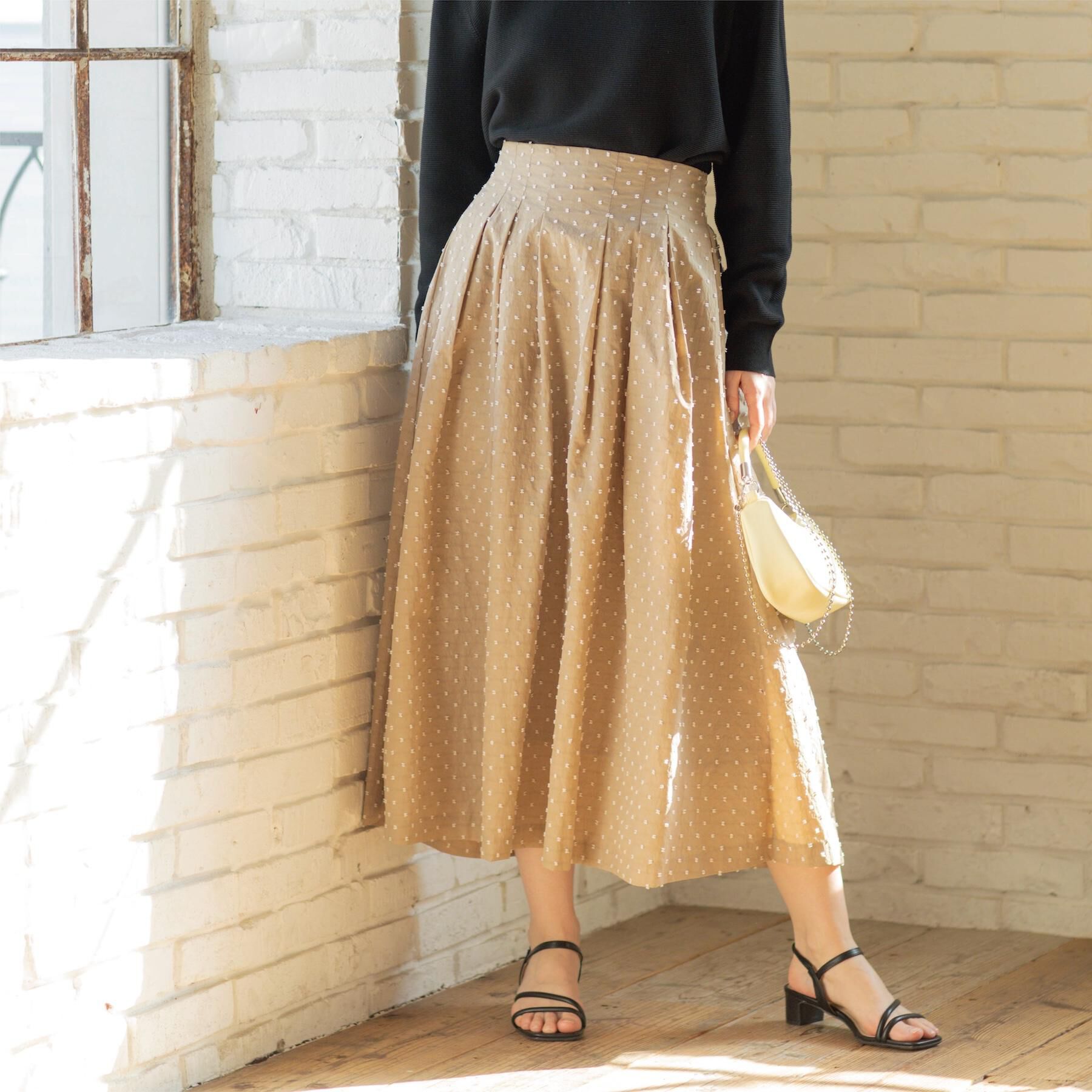 OPAQUE.CLIP「ドビードットタックフレアスカート【洗濯機OK】」|スカート|ベージュ(152)