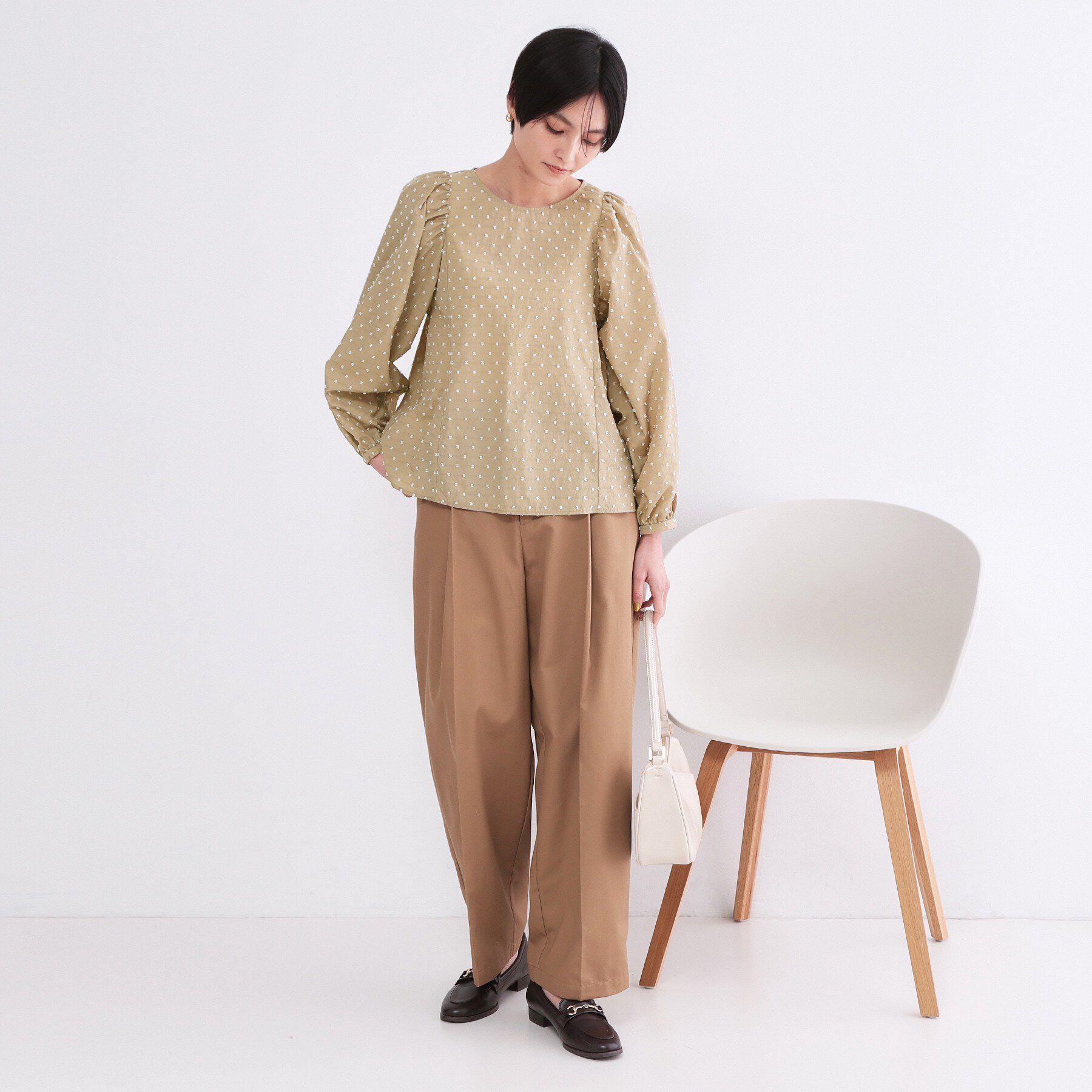 OPAQUE.CLIP「ドビードットパフスリーブブラウス【洗濯機OK】」|シャツ・ブラウス|