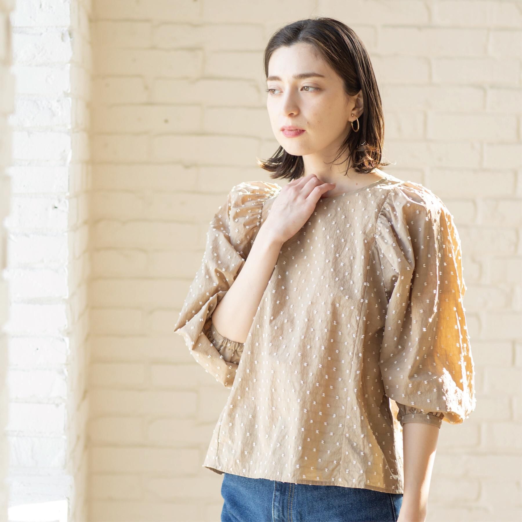 OPAQUE.CLIP「ドビードットパフスリーブブラウス【洗濯機OK】」|シャツ・ブラウス|