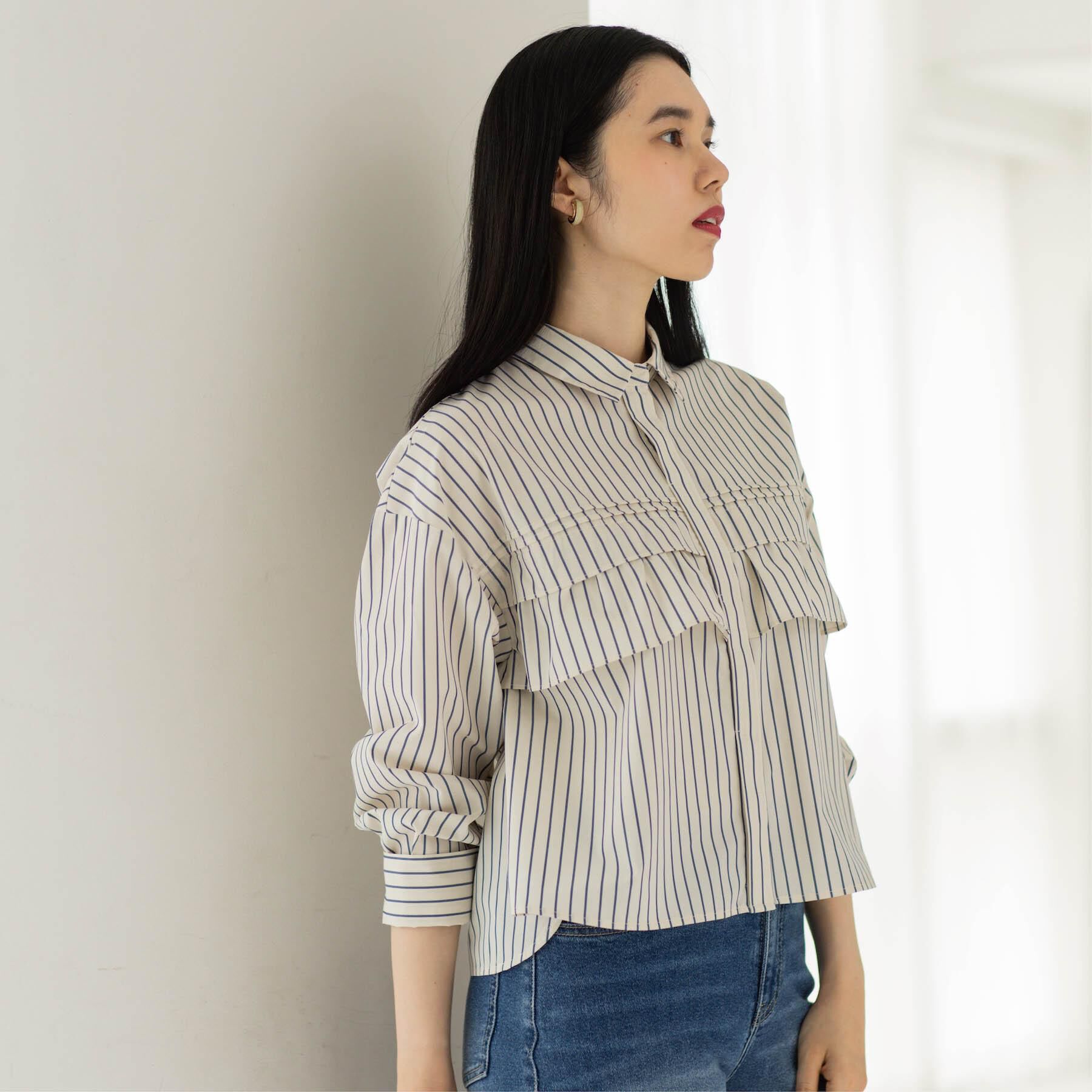 OPAQUE.CLIP「タックフリルシャツ【洗濯機OK】」|シャツ・ブラウス|