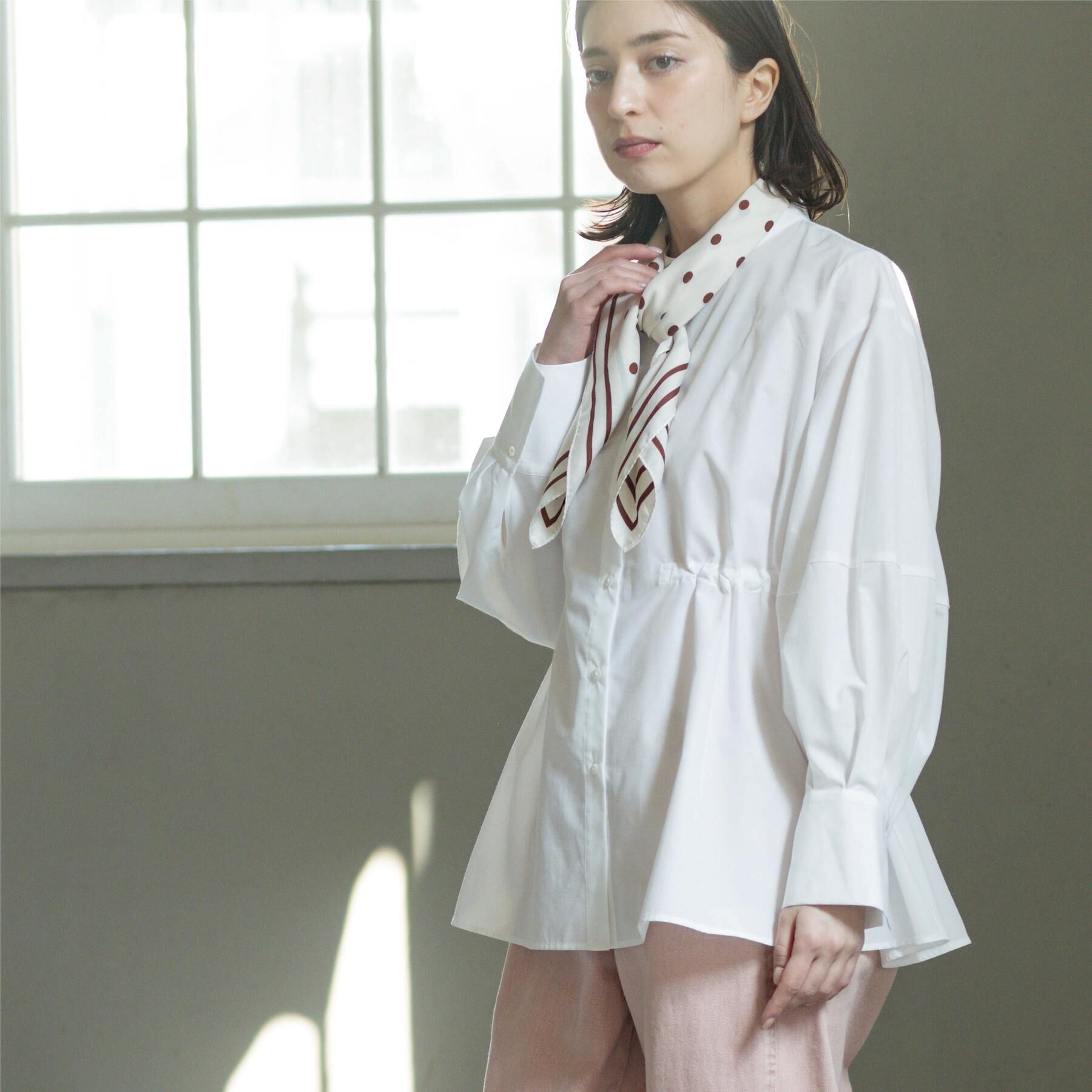 OPAQUE.CLIP「ストライプペプラムデザインブラウス【洗濯機OK】」|シャツ・ブラウス|ホワイト(001)