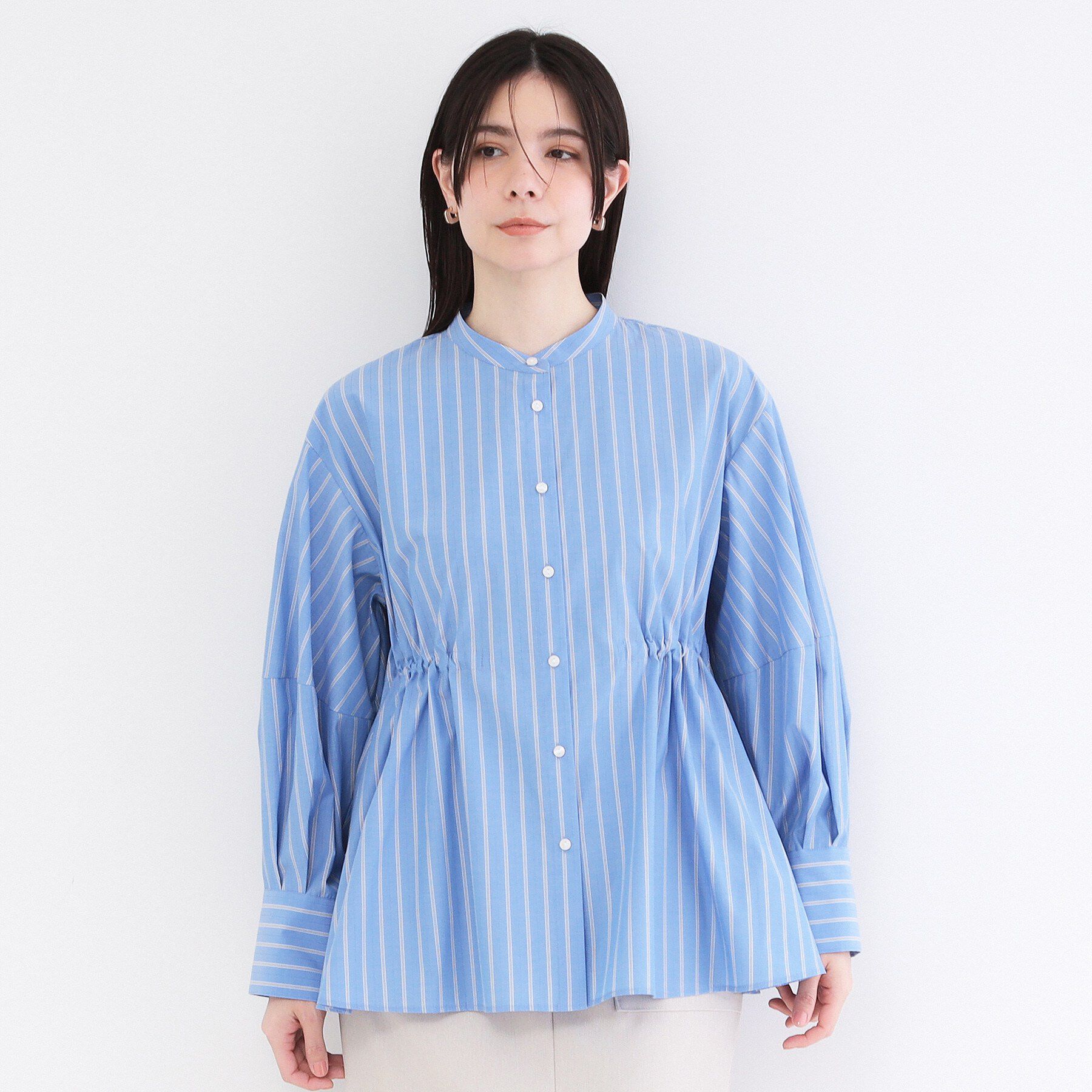 OPAQUE.CLIP「ストライプペプラムデザインブラウス【洗濯機OK】」|シャツ・ブラウス|