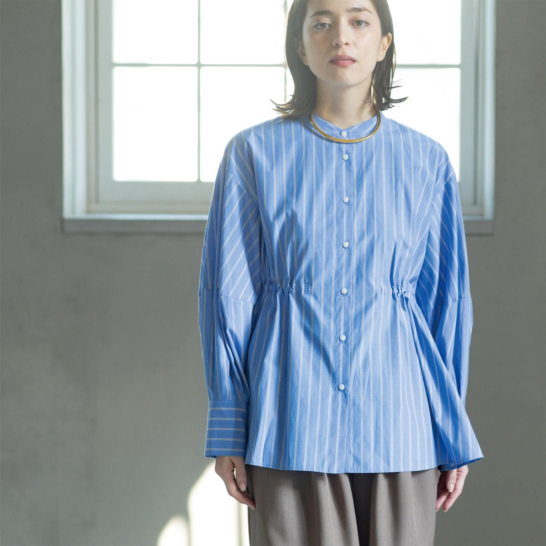 OPAQUE.CLIP「ストライプペプラムデザインブラウス【洗濯機OK】」|シャツ・ブラウス|