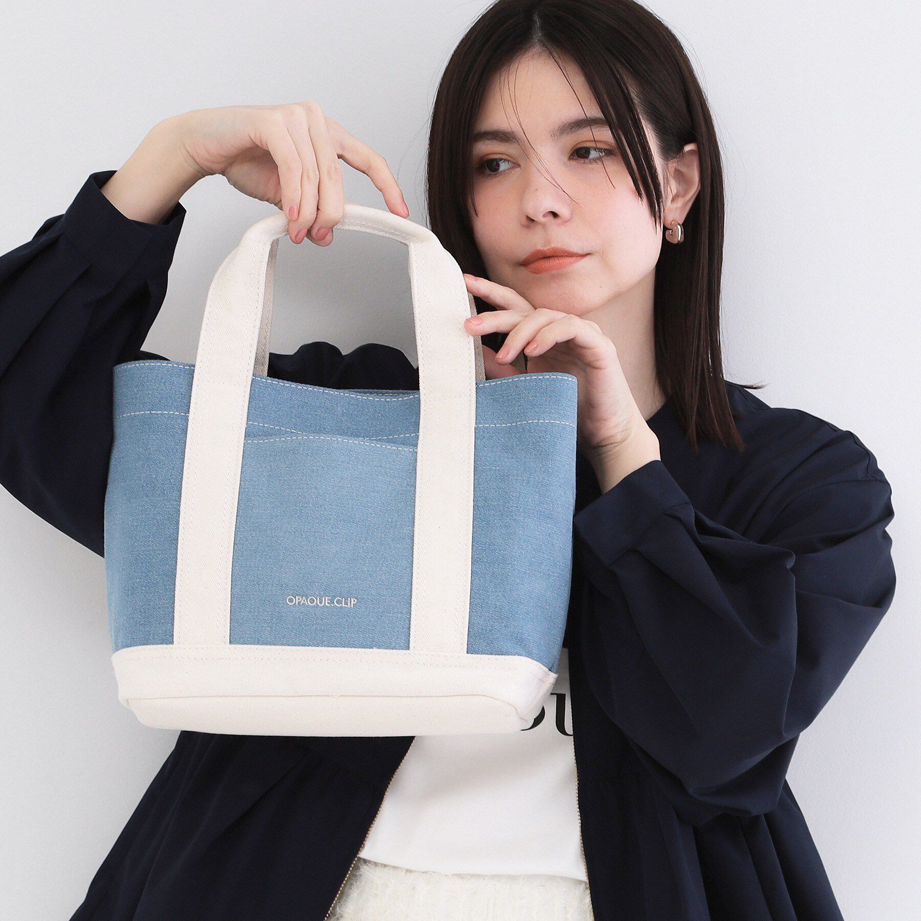 OPAQUE.CLIP「2WAYバイカラー帆布ミドルトート」|トートバッグ|サックスブルー(19