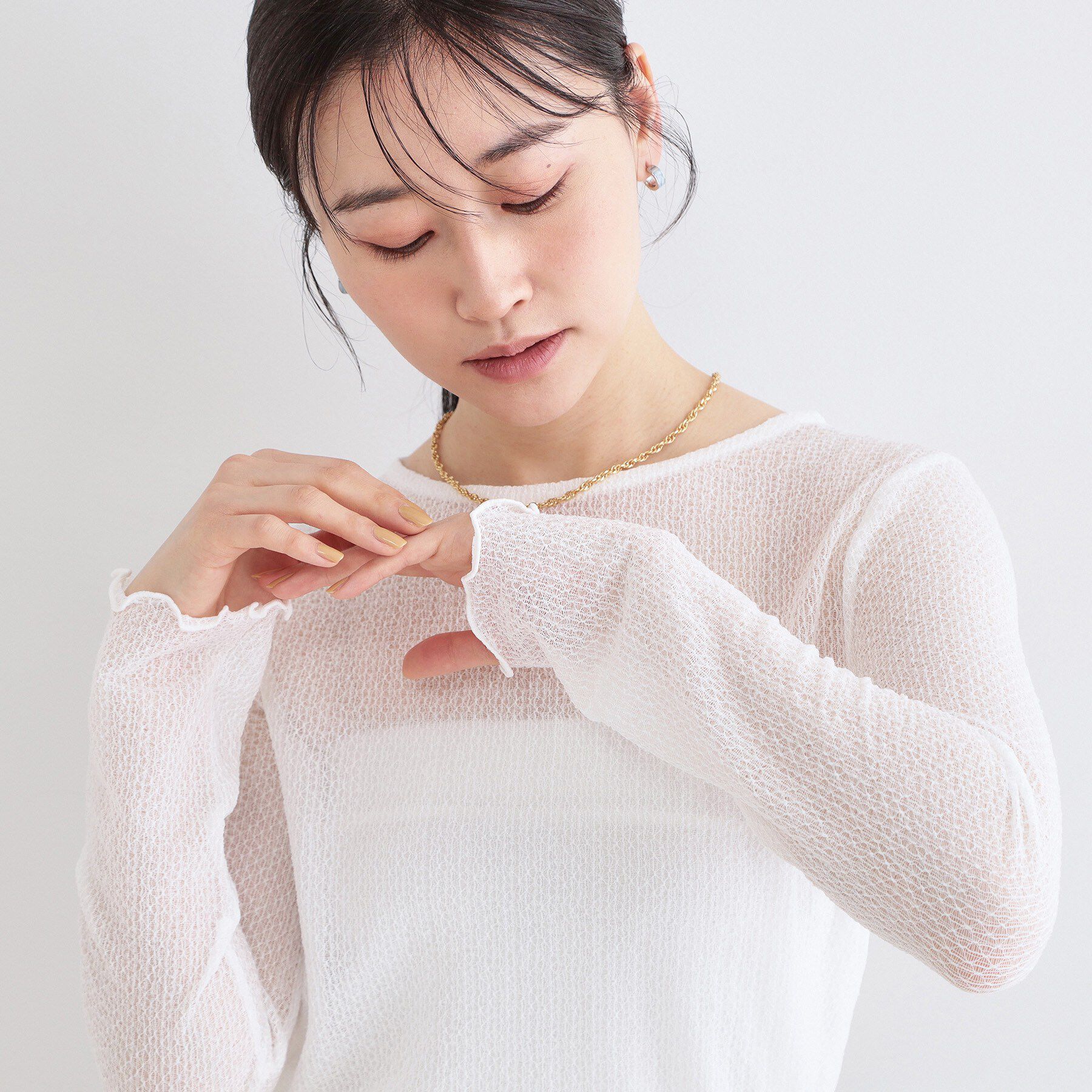 OPAQUE.CLIP「ラッセルレーストップス【洗濯機OK】」|Tシャツ・カットソー|ホワイト(001)