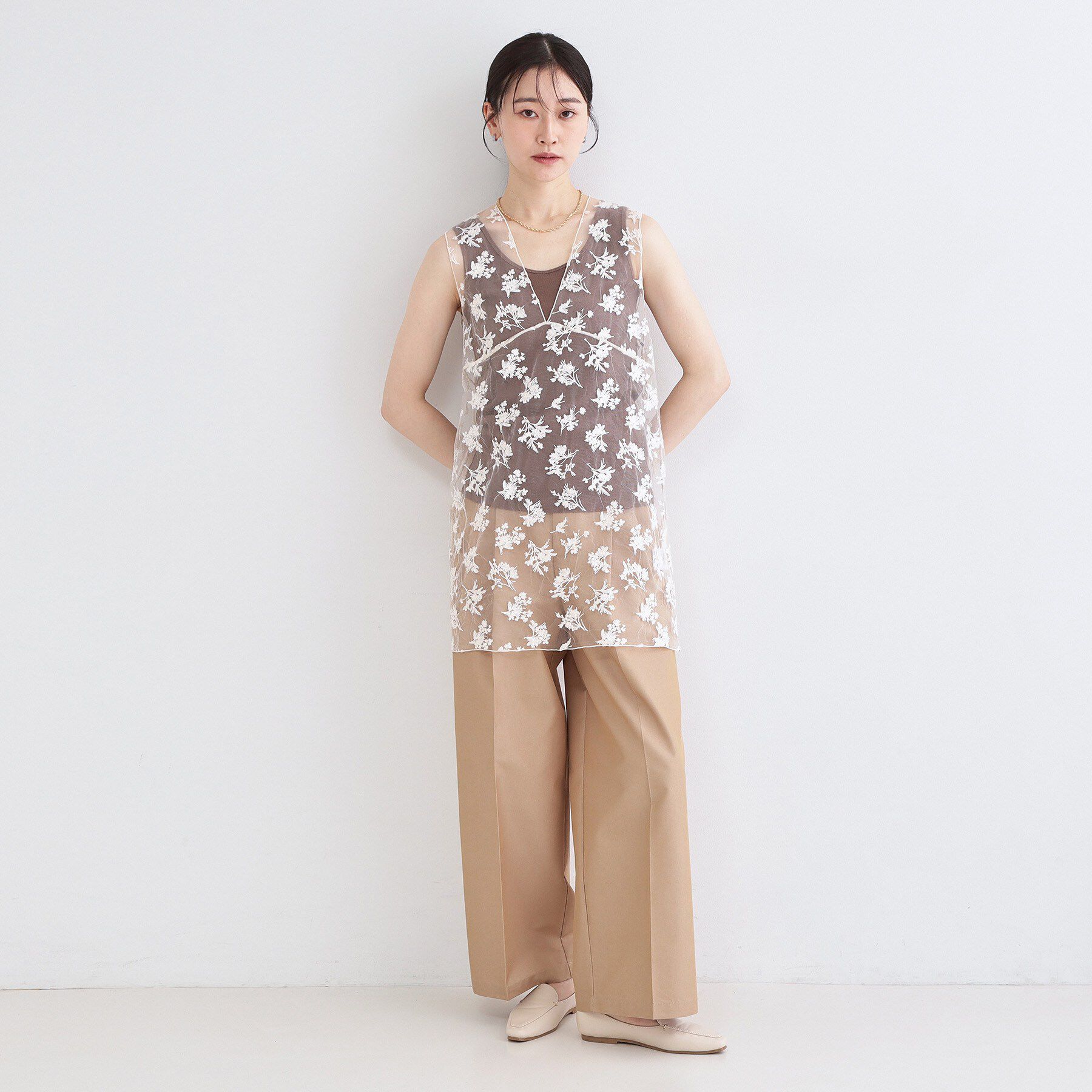 OPAQUE.CLIP「シアー刺繍チュニックブラウス【洗濯機OK】」|シャツ・ブラウス|