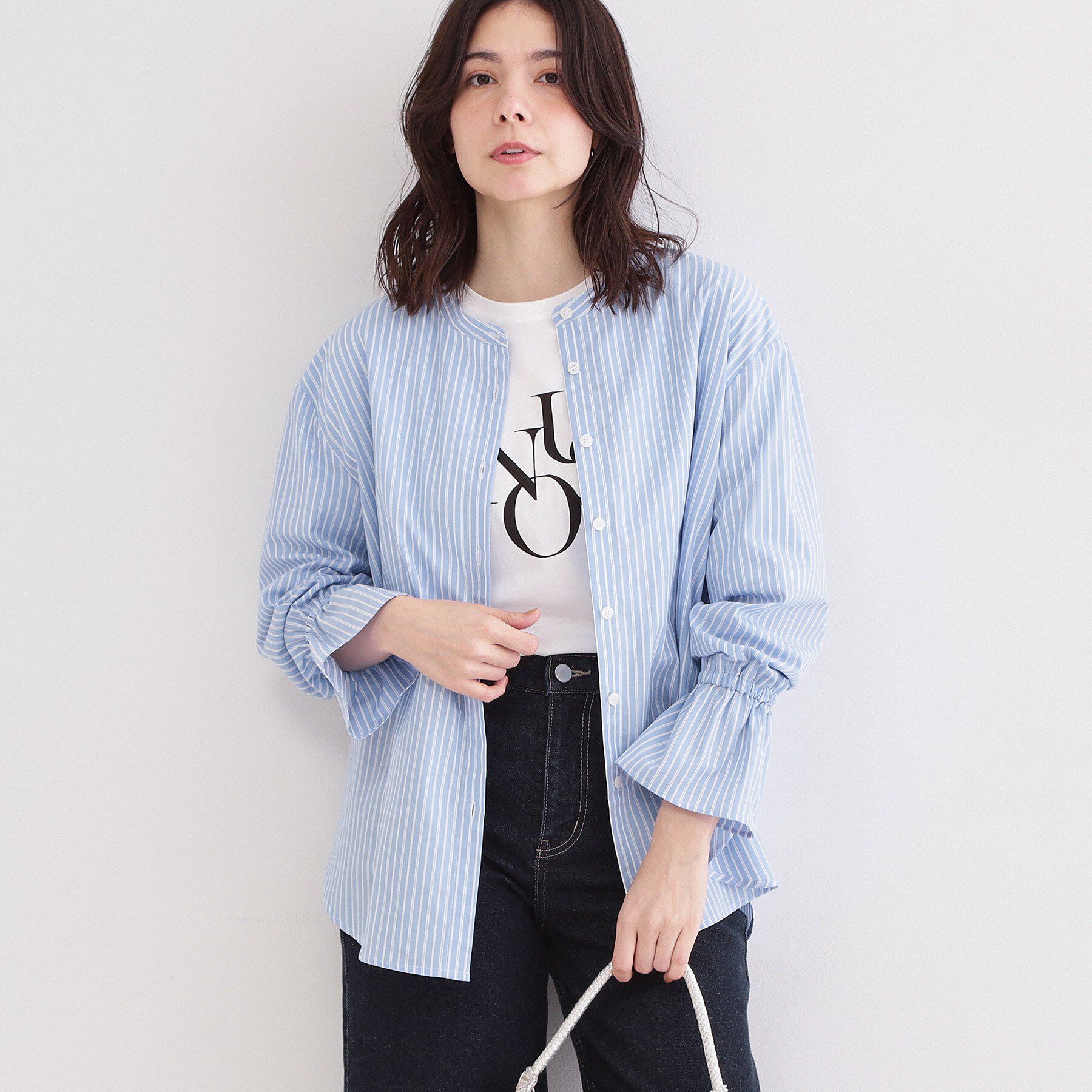 OPAQUE.CLIP「キャンディスリーブシャツ【洗濯機OK】」|シャツ・ブラウス|ブルー(391)