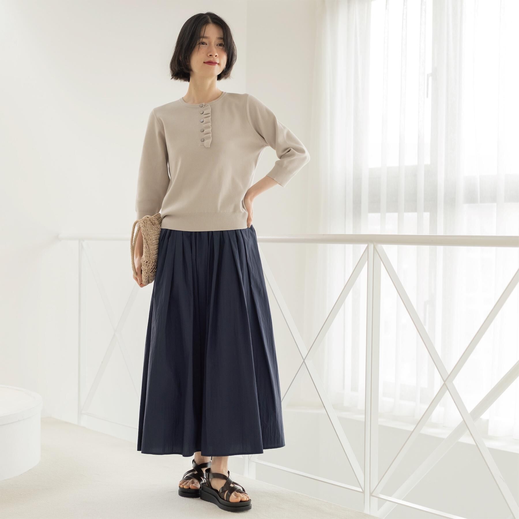 OPAQUE.CLIP「フリルヘンリーネックニット【洗濯機OK/抗ピル】」|ニット・セーター|