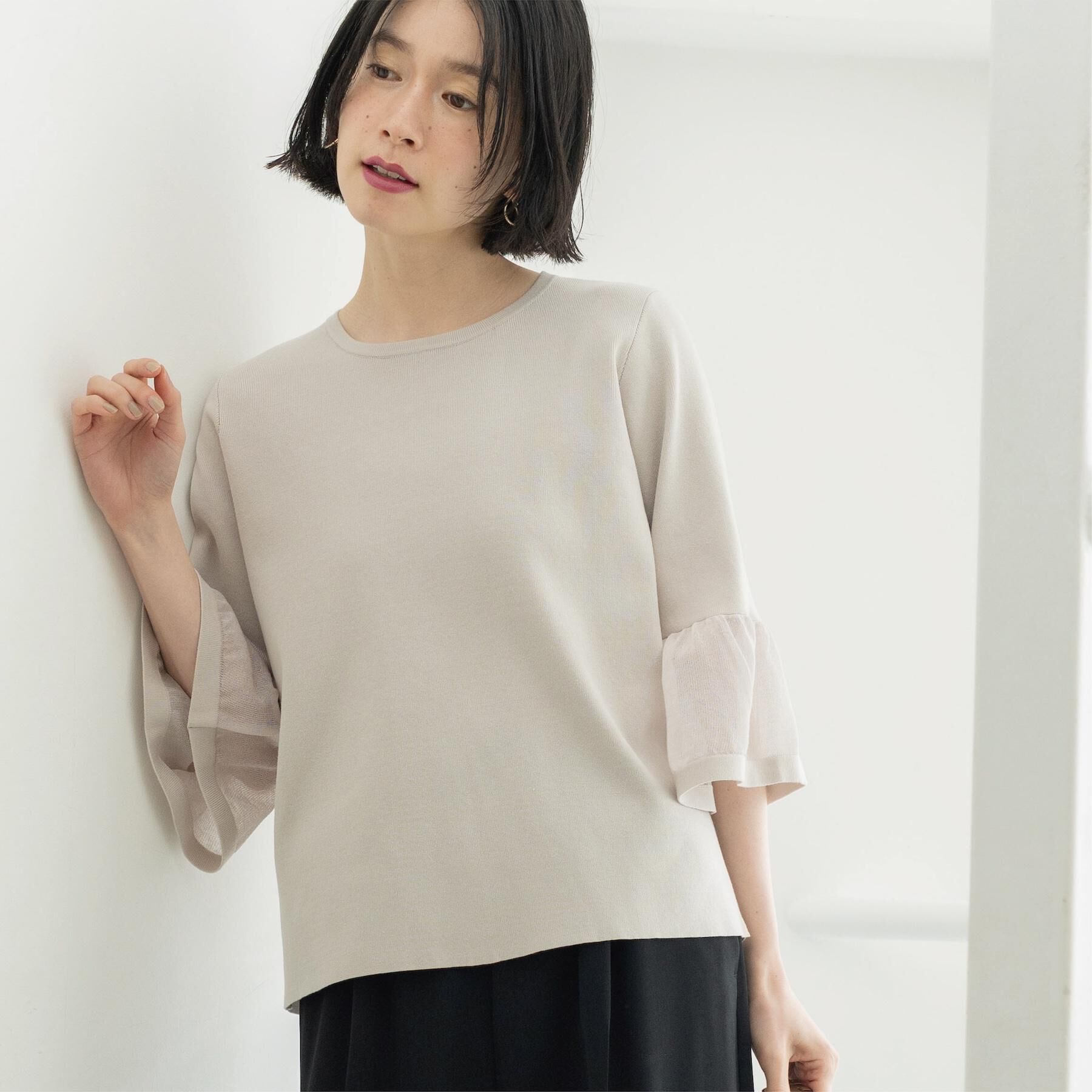 OPAQUE.CLIP「シアーフレアスリーブニット【洗濯機OK/抗ピル】」|ニット・セーター|